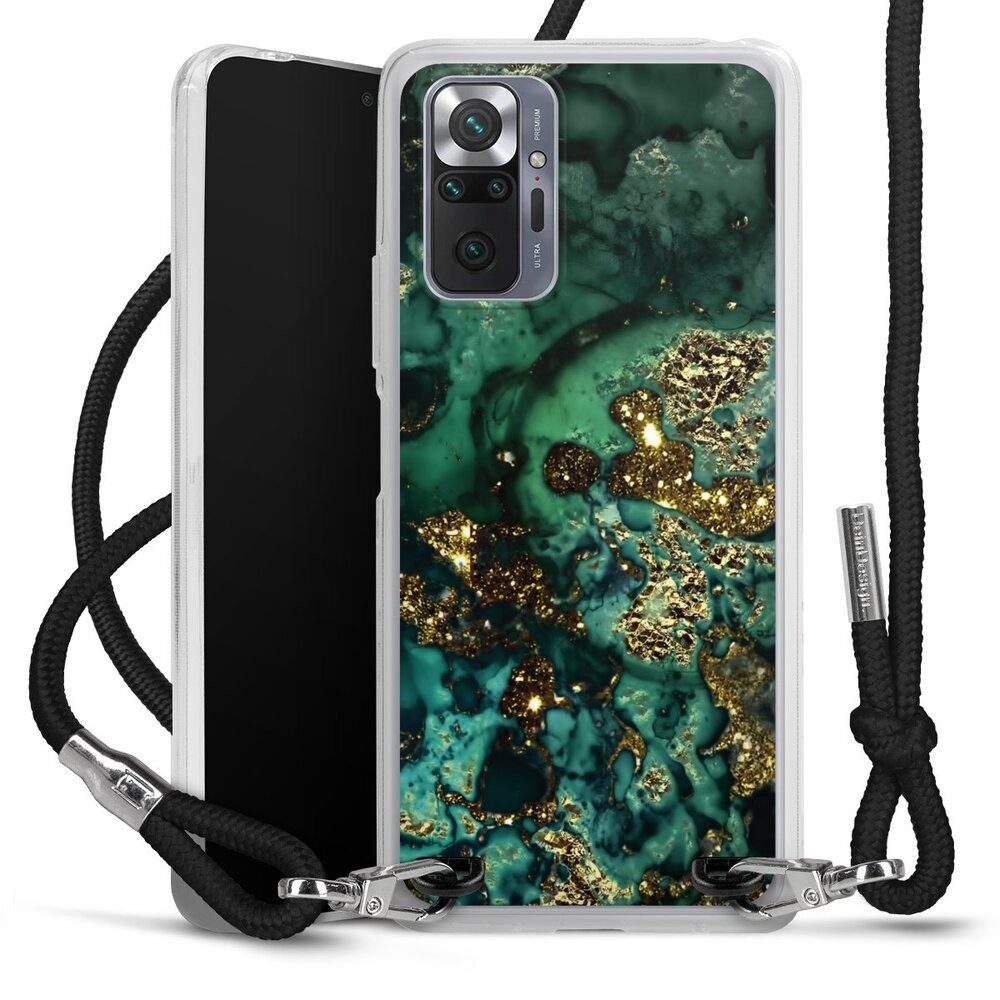 DeinDesign Handyhülle Marmor Glitzer Look Muster Cyan Glitter Marble Look, Xiaomi Redmi Note 10 Pro Handykette Hülle mit Band Case zum Umhängen
