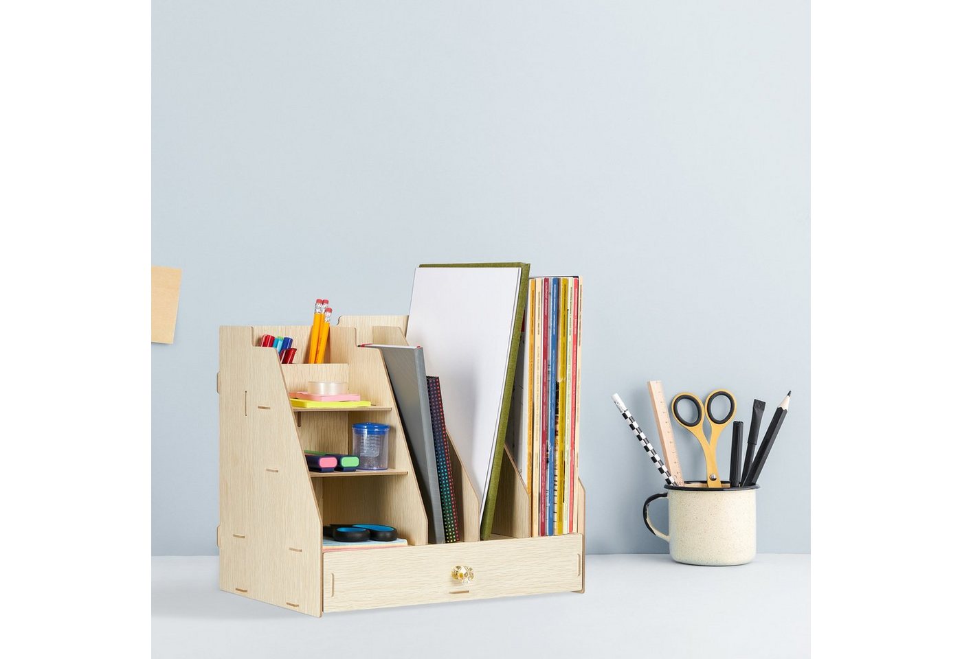 Thumbnail - relaxdays Stehsammler Schreibtisch-Organizer mit Stehsammler, Hellbraun