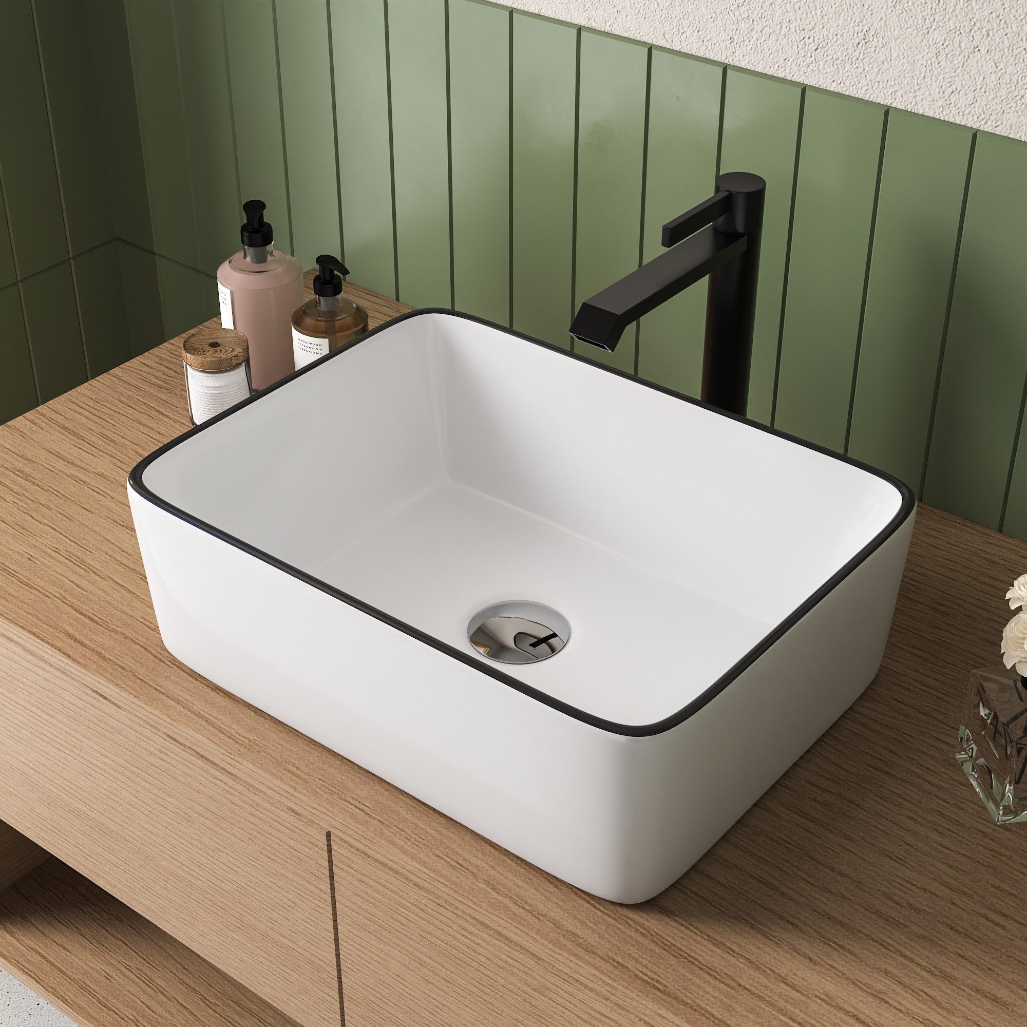 MAISINK Rechteckiges Waschbecken – Moderne Keramik-Spüle 40,6x30,5 Cm