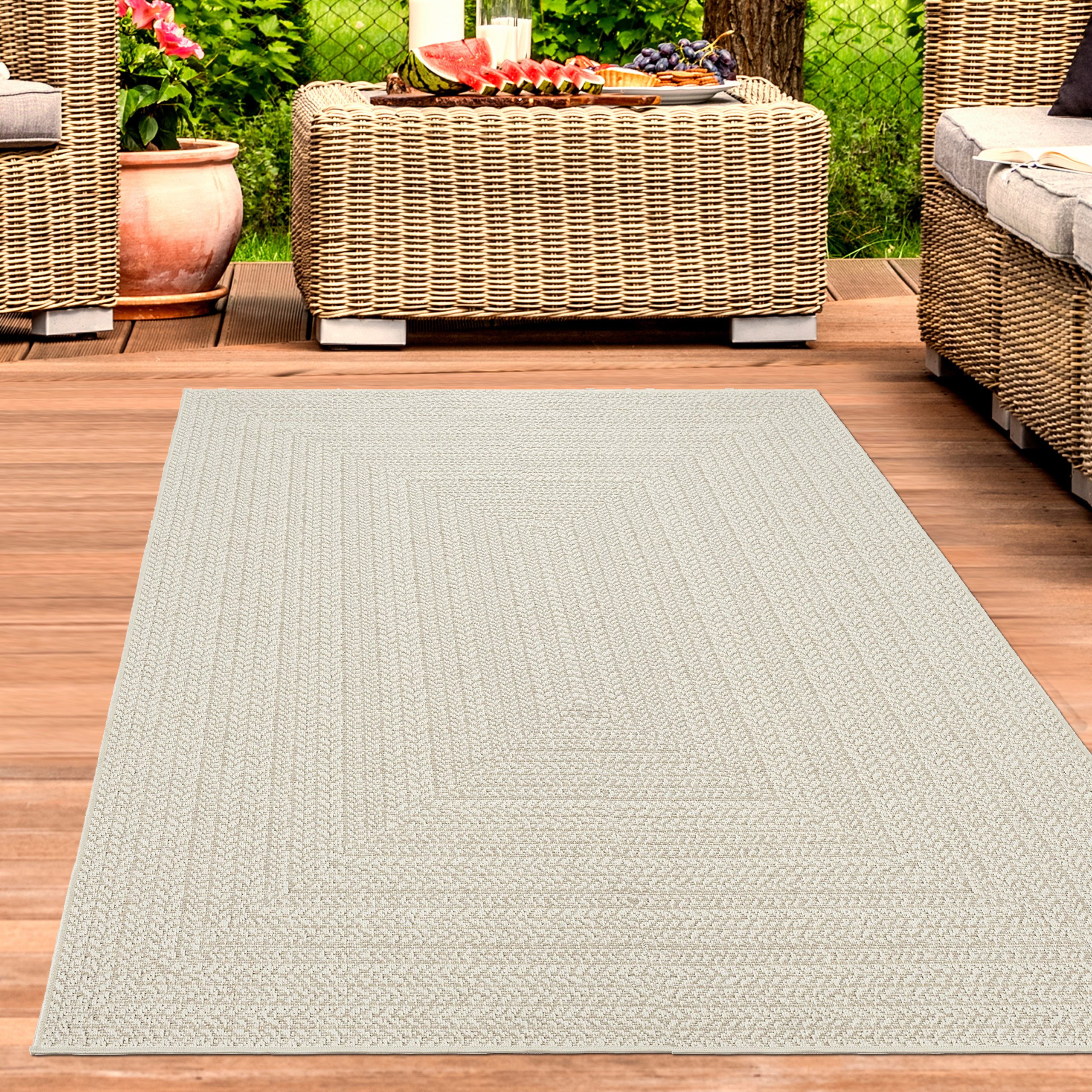 Carpetia Outdoorteppich In- & Outdoorteppich Jute-Look, rechteckig, Höhe: 5 mm, robuste Struktur wetterfest & pflegeleicht