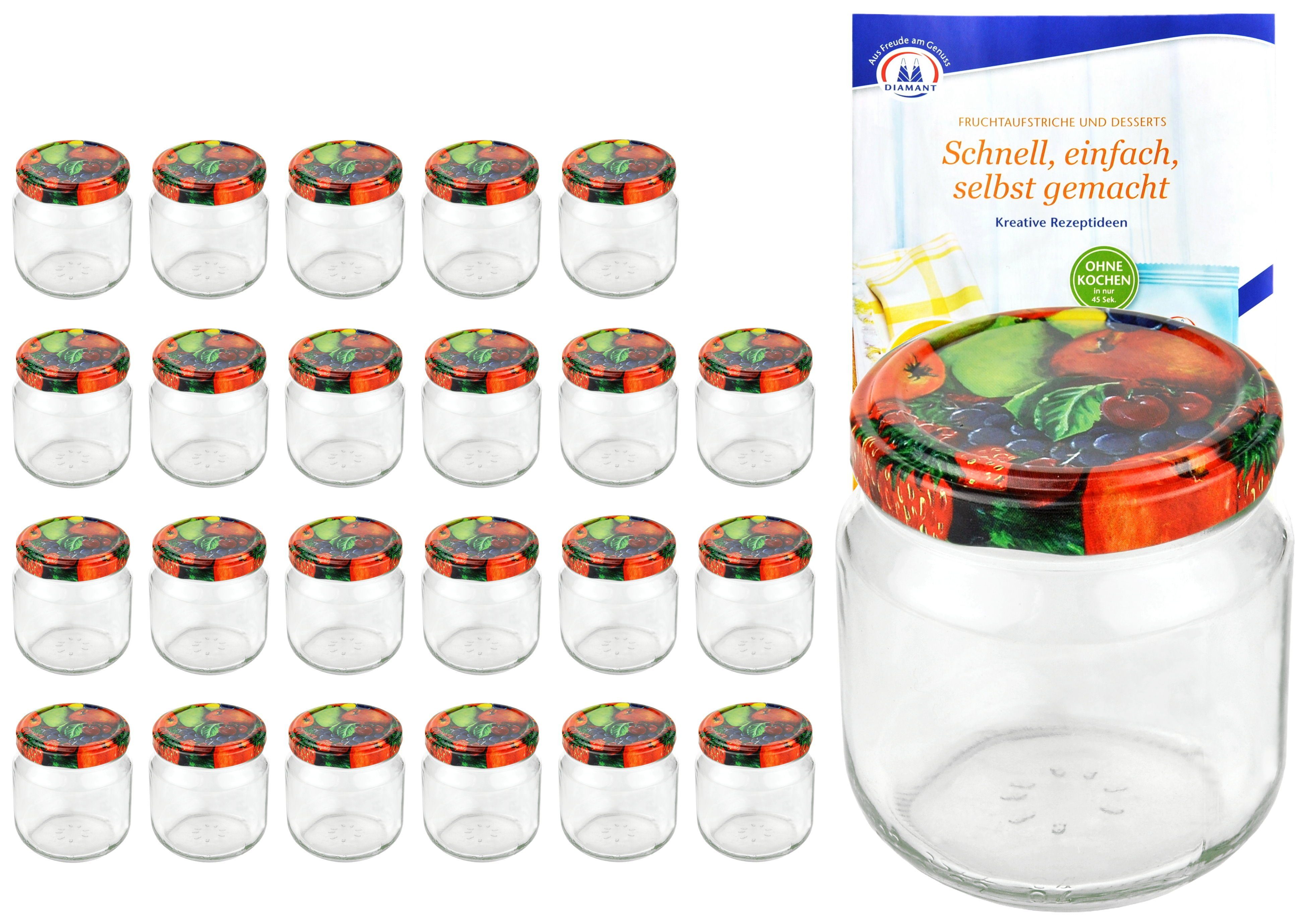 Dekor Glas ml + Einmachglas 24er Obst To 212 Rundglas Deckel Rezeptheft, nieder 66 MamboCat Set