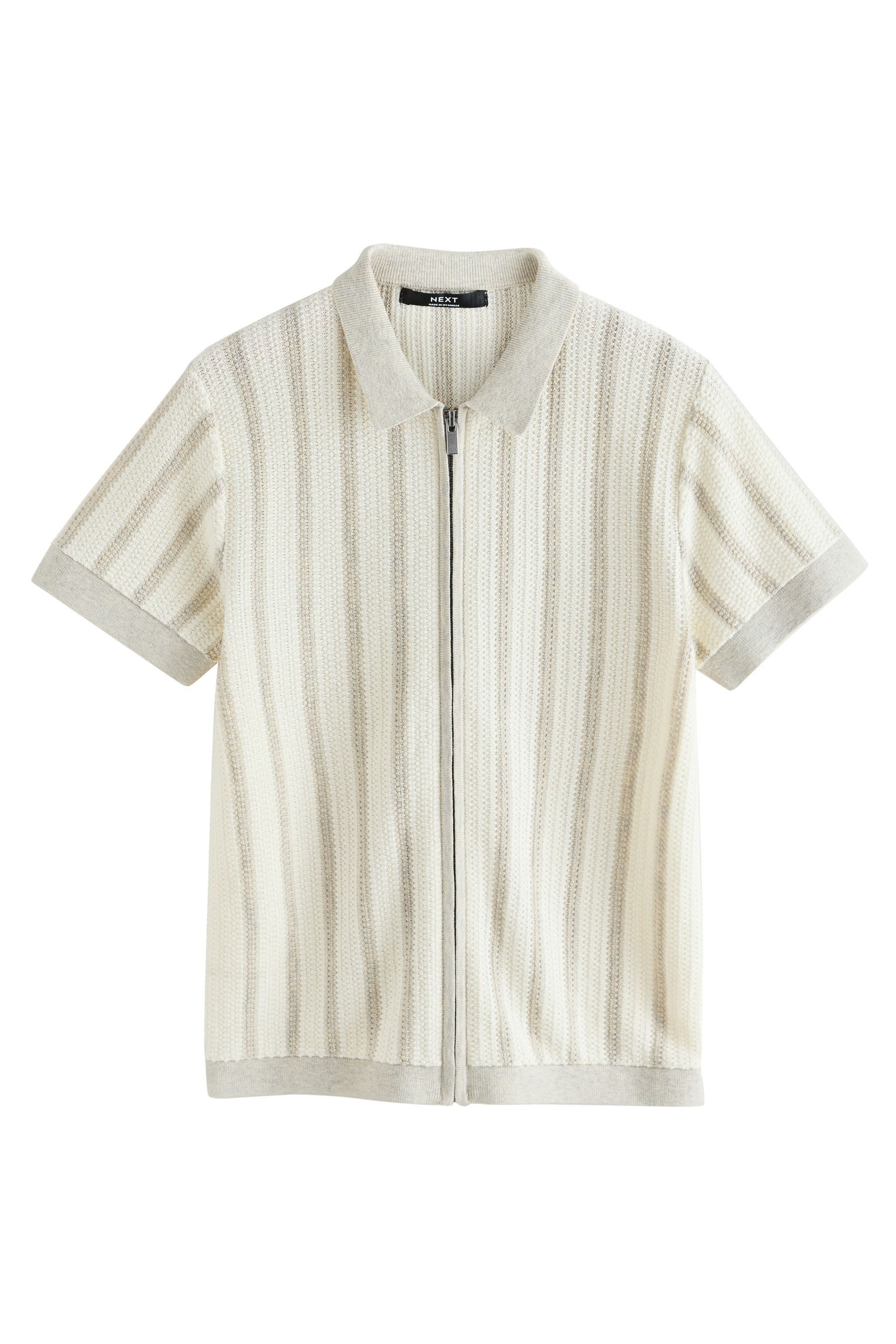 Next Polokragenpullover Strick-Polohemd mit Reißverschluss und Streifen (1-tlg)