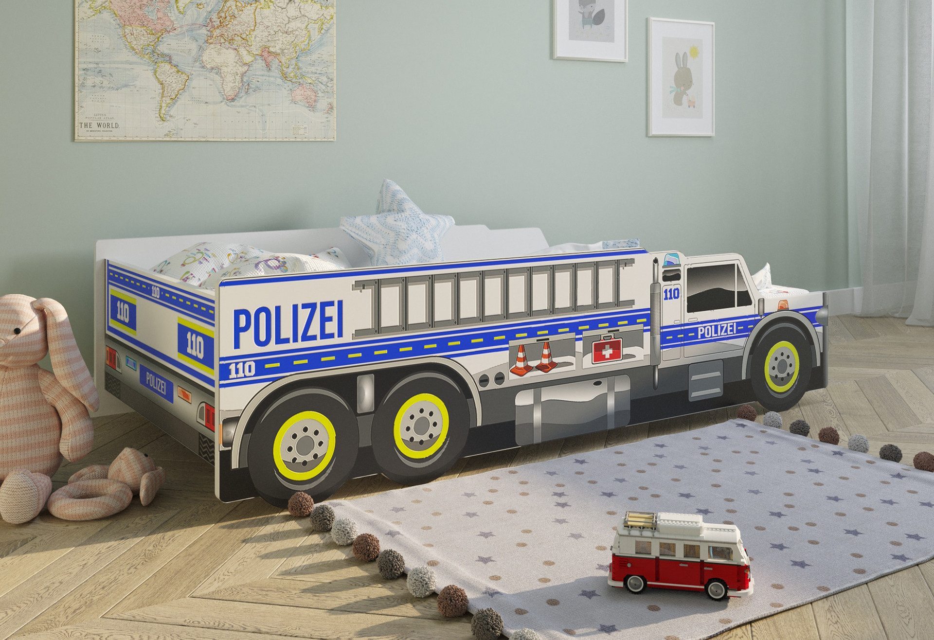 Kids Collective Autobett Kinderbett Jugendbett 80x160, Polizei mit Rausfall günstig online kaufen