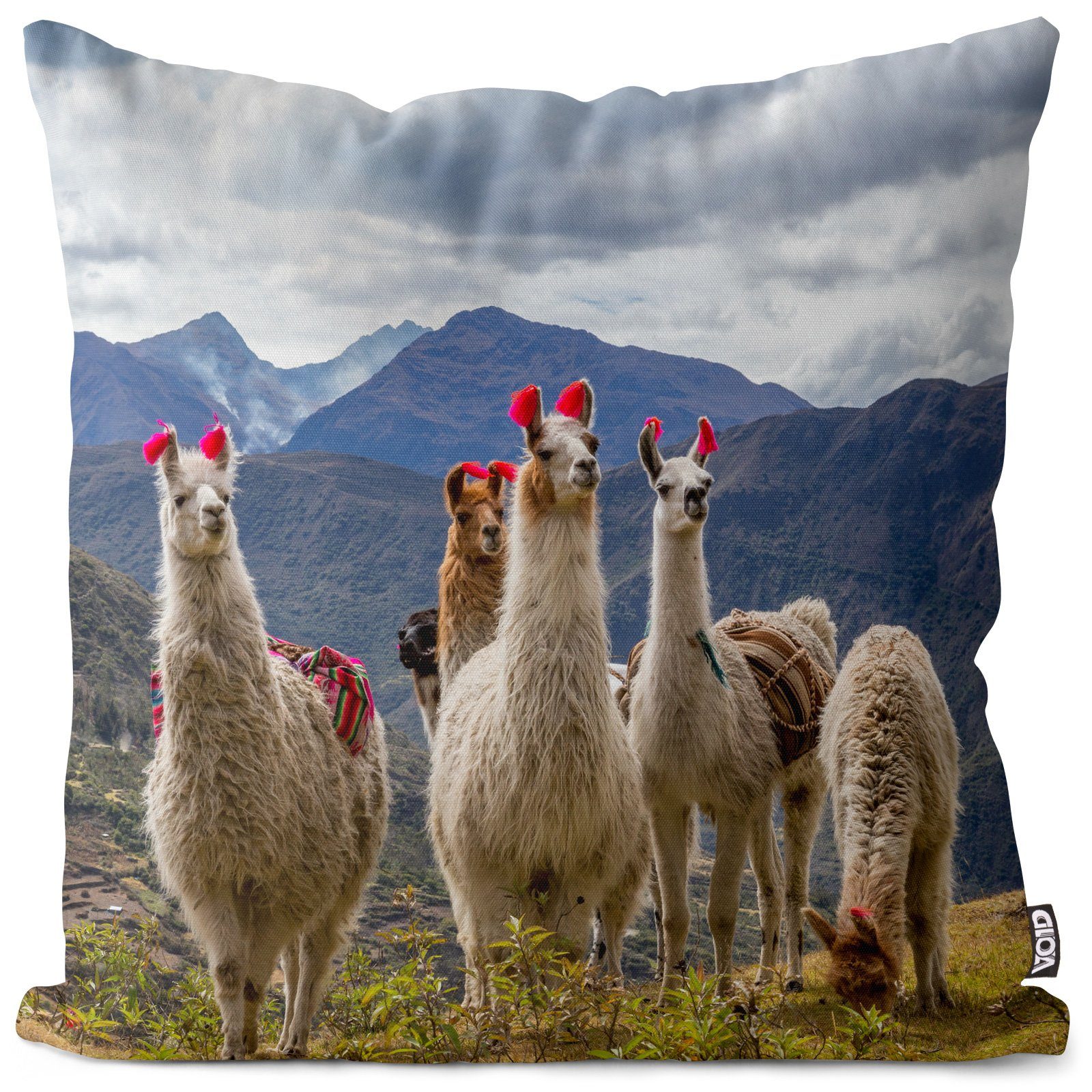Reiten VOID Reisen Farm Kissenbezug, Peru Tiere Sofa-Kissen Berge Stück), Bauernhof Landschaft (1 Urlaub Alpaka Llamas Wandern Sommer Trekking