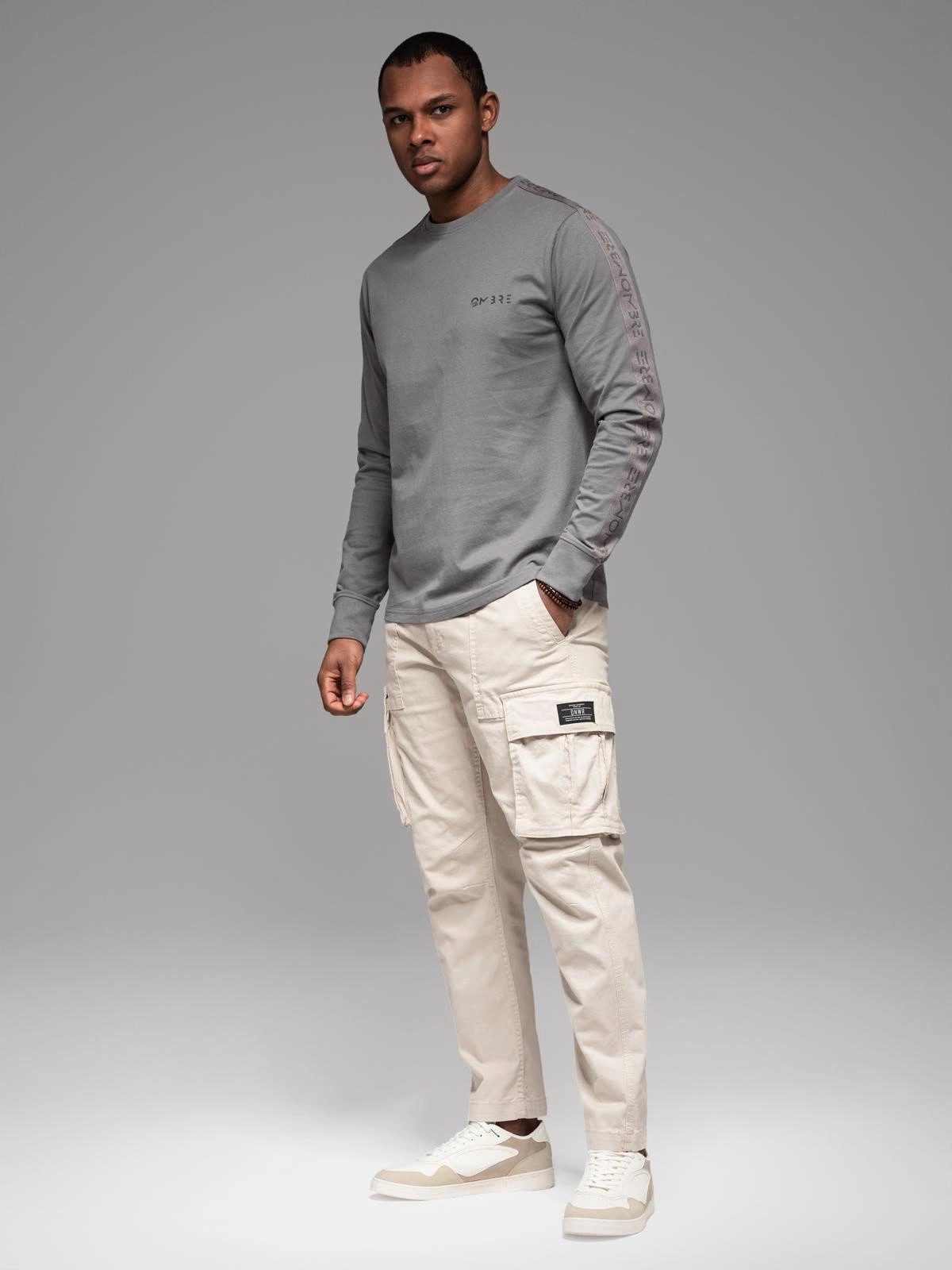 OMBRE Longsleeve Longsleeve aus Baumwolle mit U-Ausschnitt, Streifen und Br günstig online kaufen