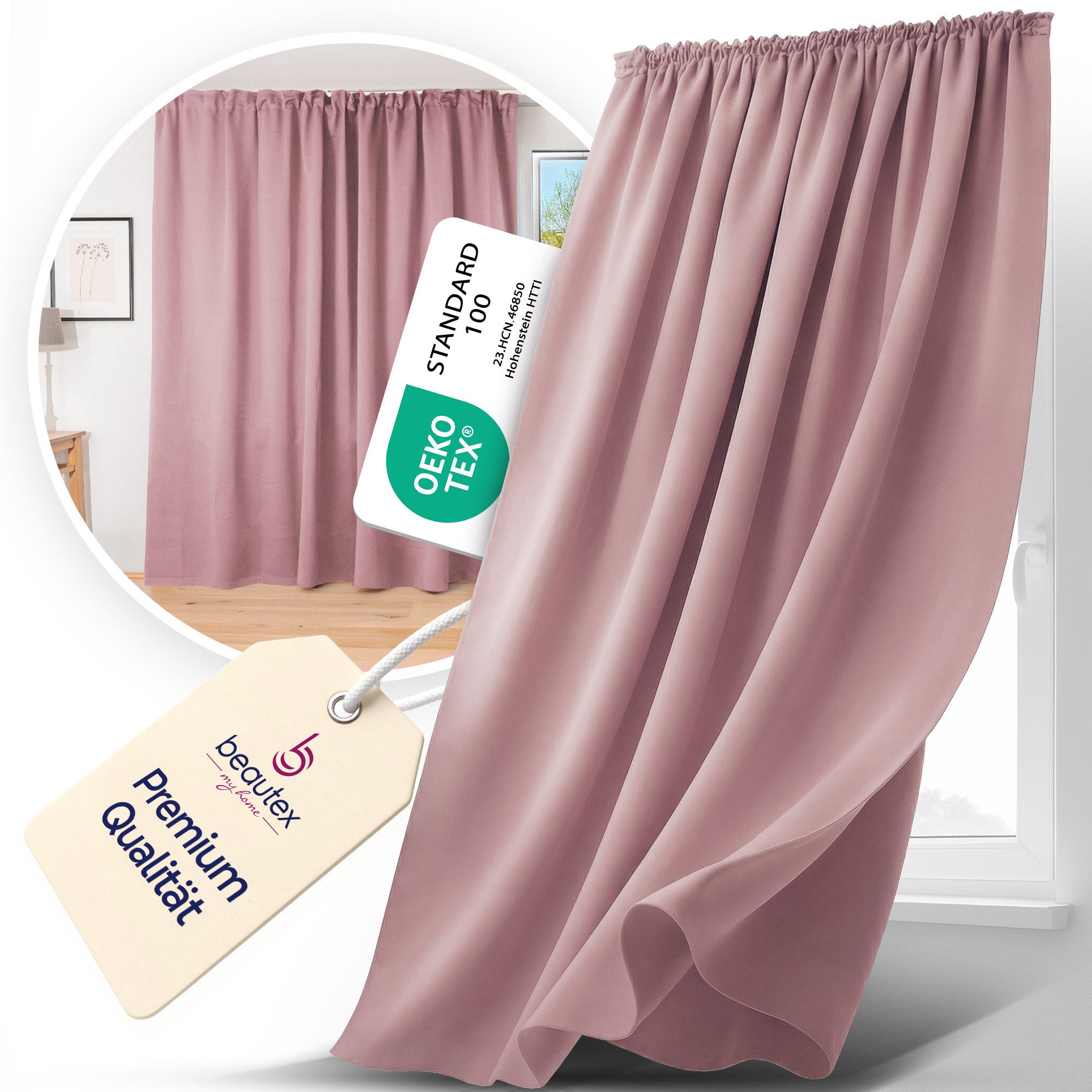Beautex Verdunkelungsvorhang Kräuselband Vorhang blickdicht abdunkelnd U-Band (1 St), Kräuselband, verdunkelnd, lichtmindernd, wärmeisolierend, pflegeleicht, waschbar