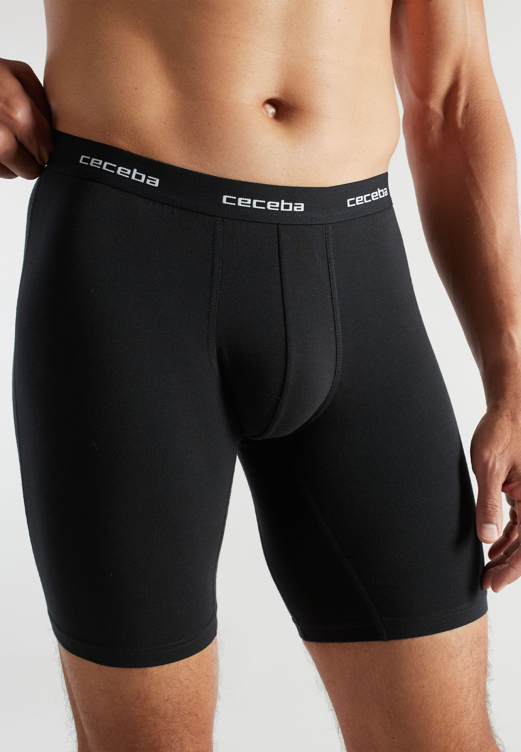 CECEBA Langer Boxer CECEBA Herren Cyclist schwarz uni 2er Pack (2-St)