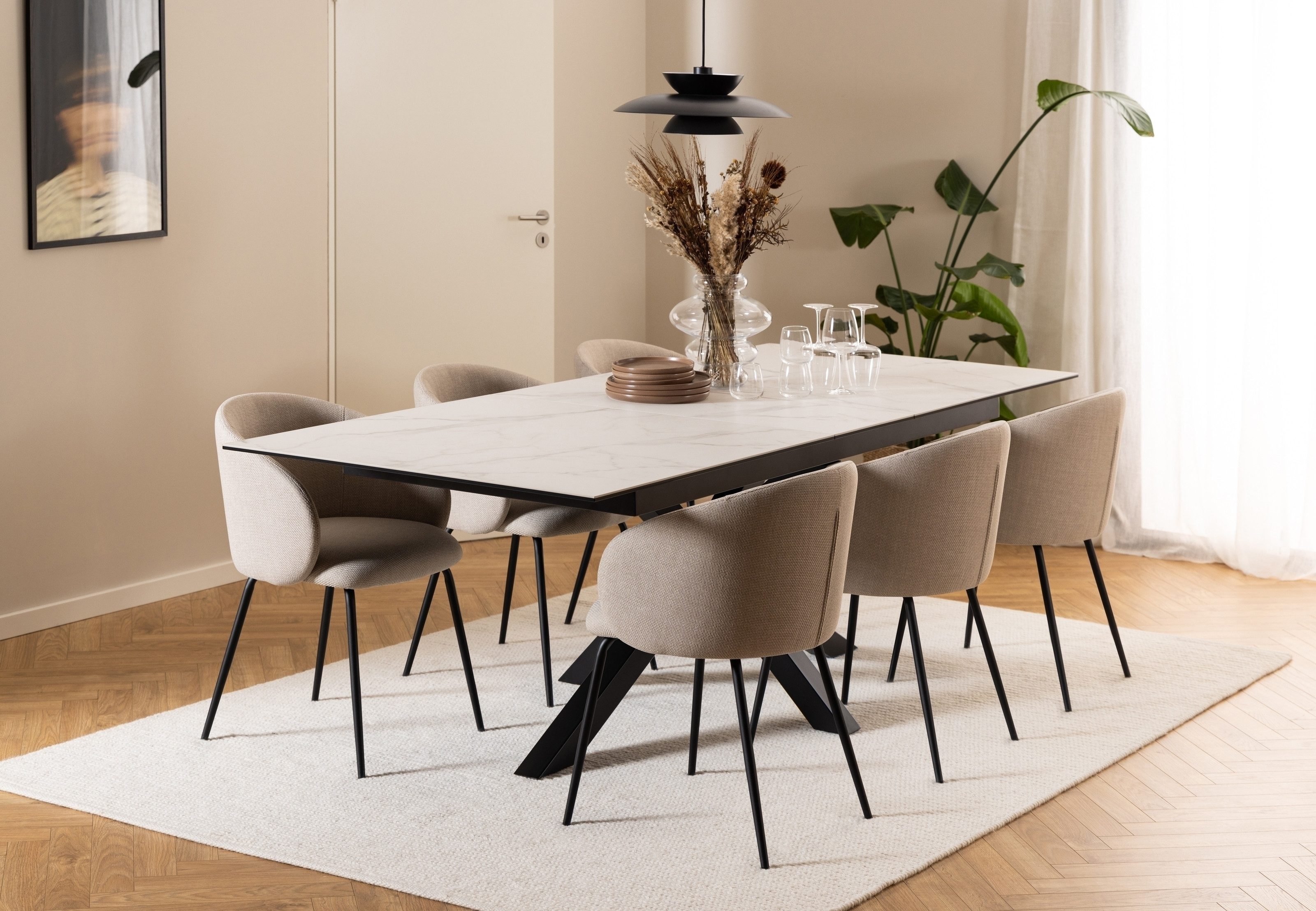 freiraum Kulissentisch Heaven, ausziehbar bis 240cm, weiss, Glas-Keramik - 200(240)x76x100cm (BxHxT)