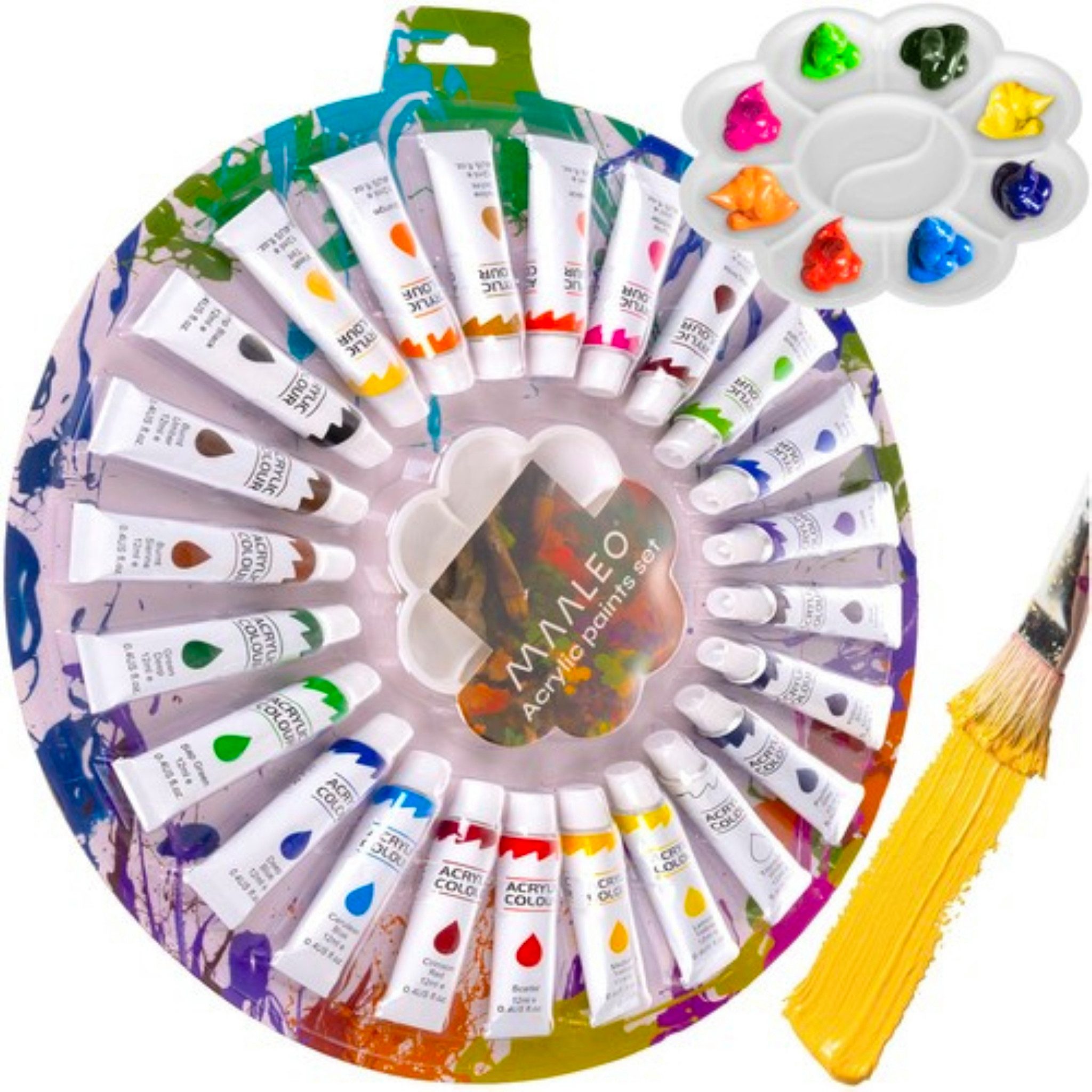 MAALEO Acrylfarbe Künstlerqualität Acrylfarben Set - 24/12 Farben à 12 ml, Lebendige Farben, geruchs- und ungiftig, wasserfest, leicht mischbar