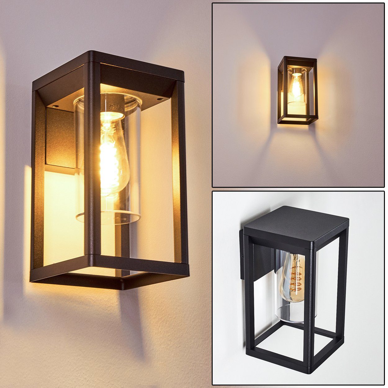 ohne hofstein E27en, Wandlampe Lichteffekt mit in mit Außen-Wandleuchte Metall/Kunststoff Wandleuchte/Cube Außenleuchte aus Außenmoderne »Sbarre« Schwarz, Leuchtmittel,