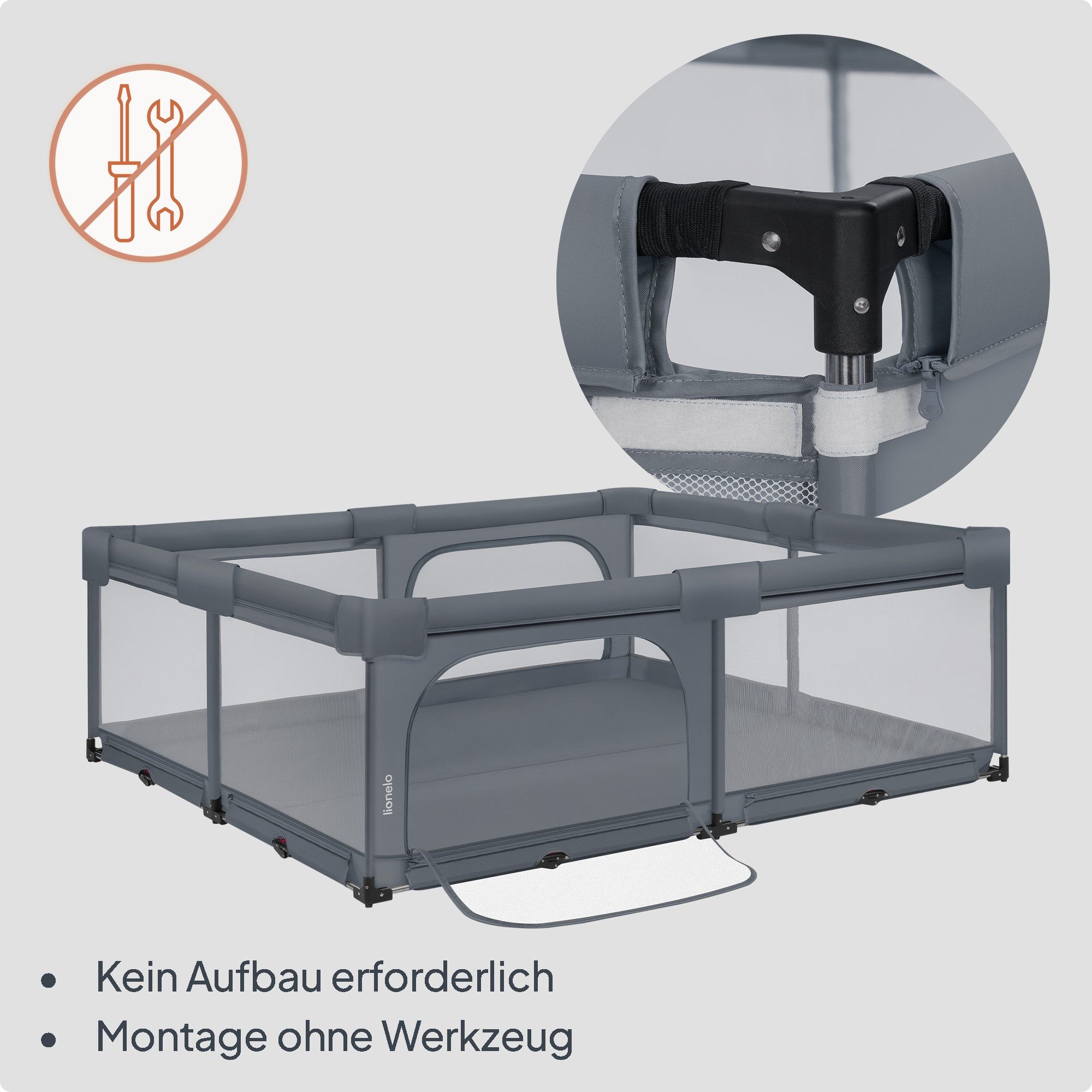 lionelo Laufgitter FLORENCE XL EASY FOLD (2-teiliges Set), 180×200 cm/2 Einstiege/Netzwände/Tasche – Bild 4 von 5