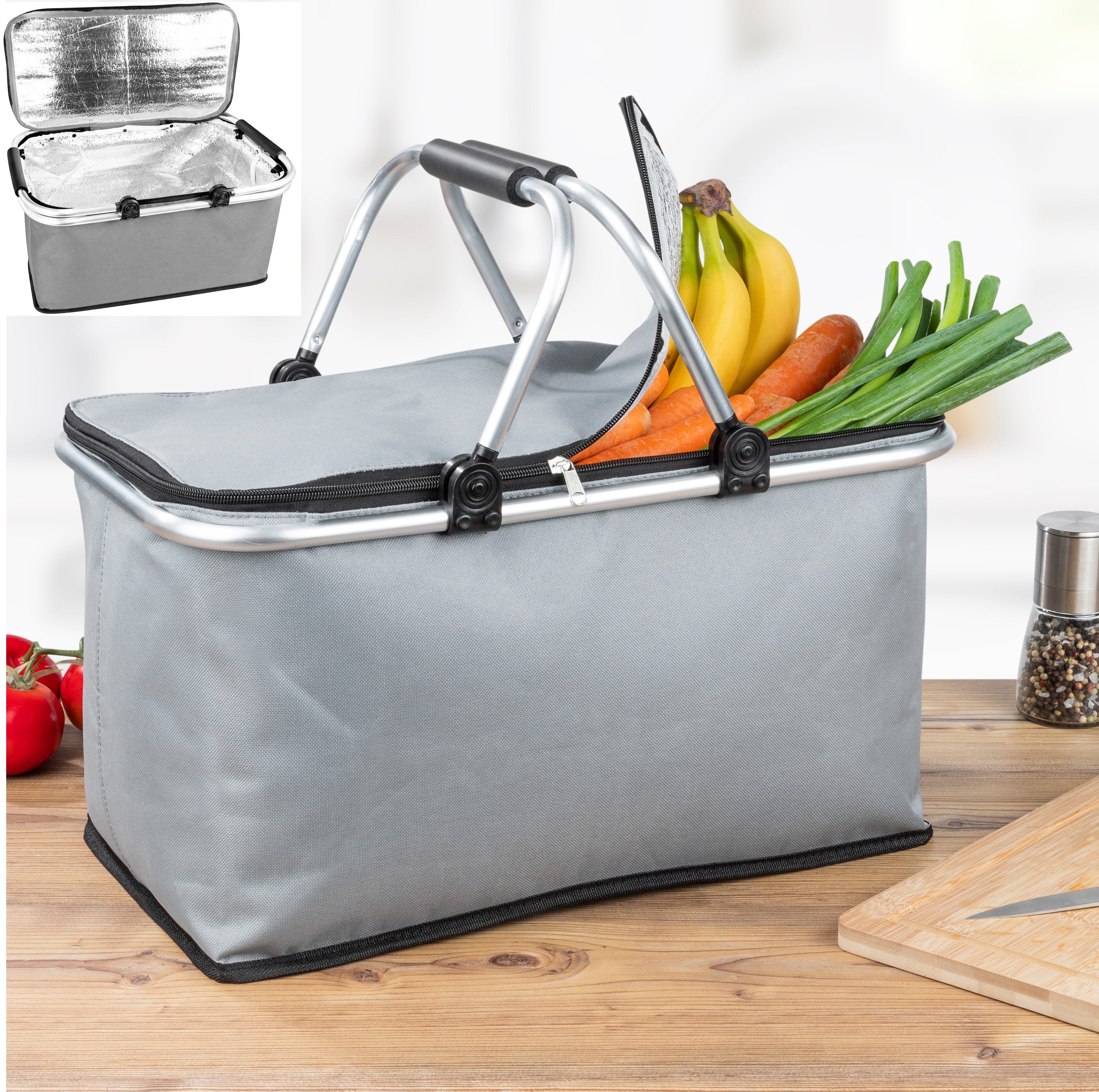 Ebaxx Einkaufskorb Alu Thermo Korb Klapp Kühltasche faltbar Picknick Camping Schwarz