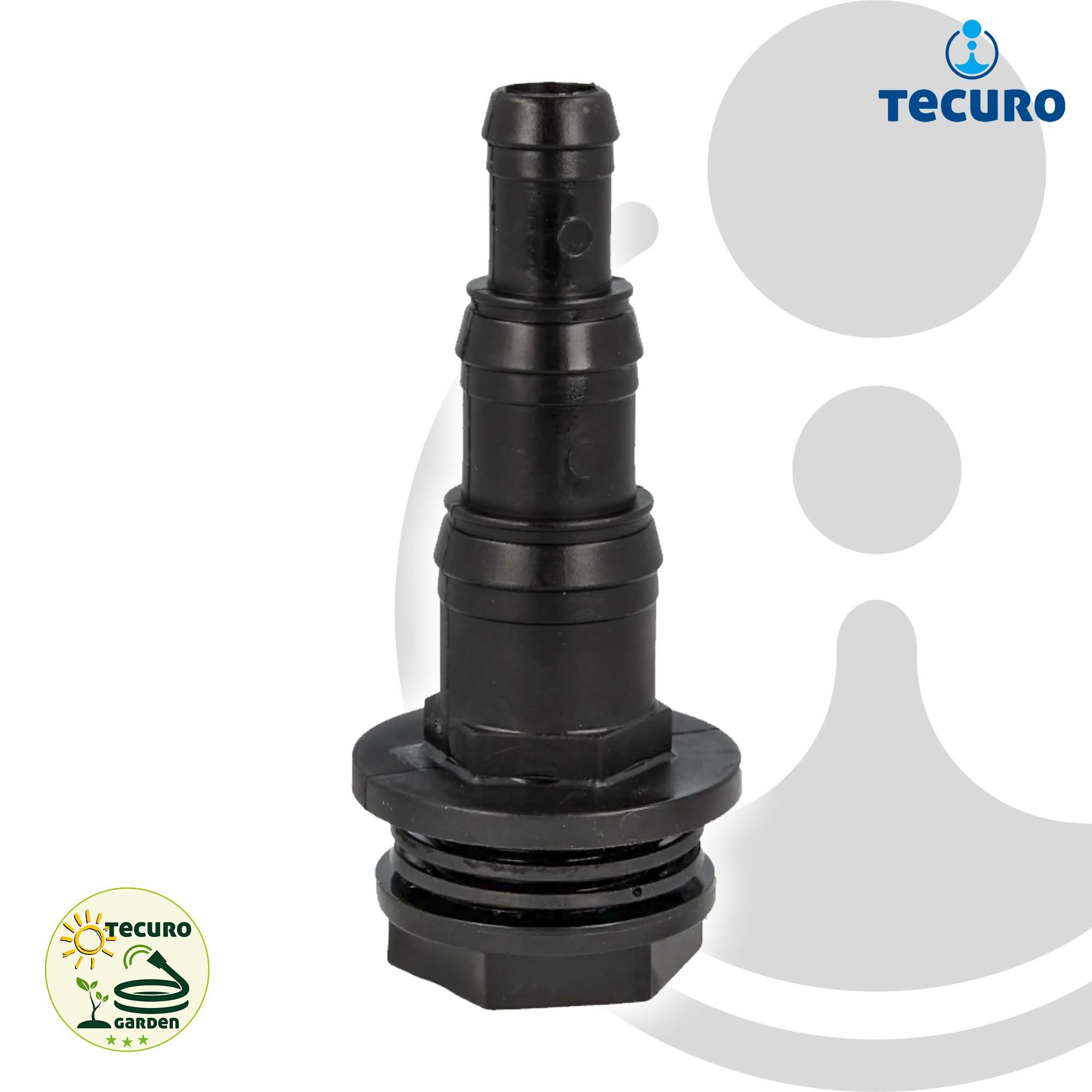 tecuro Wasserrohr Durchführung mit Schlauchtülle Ø 12/19/25 mm - PP schwarz, 1 Zoll AG