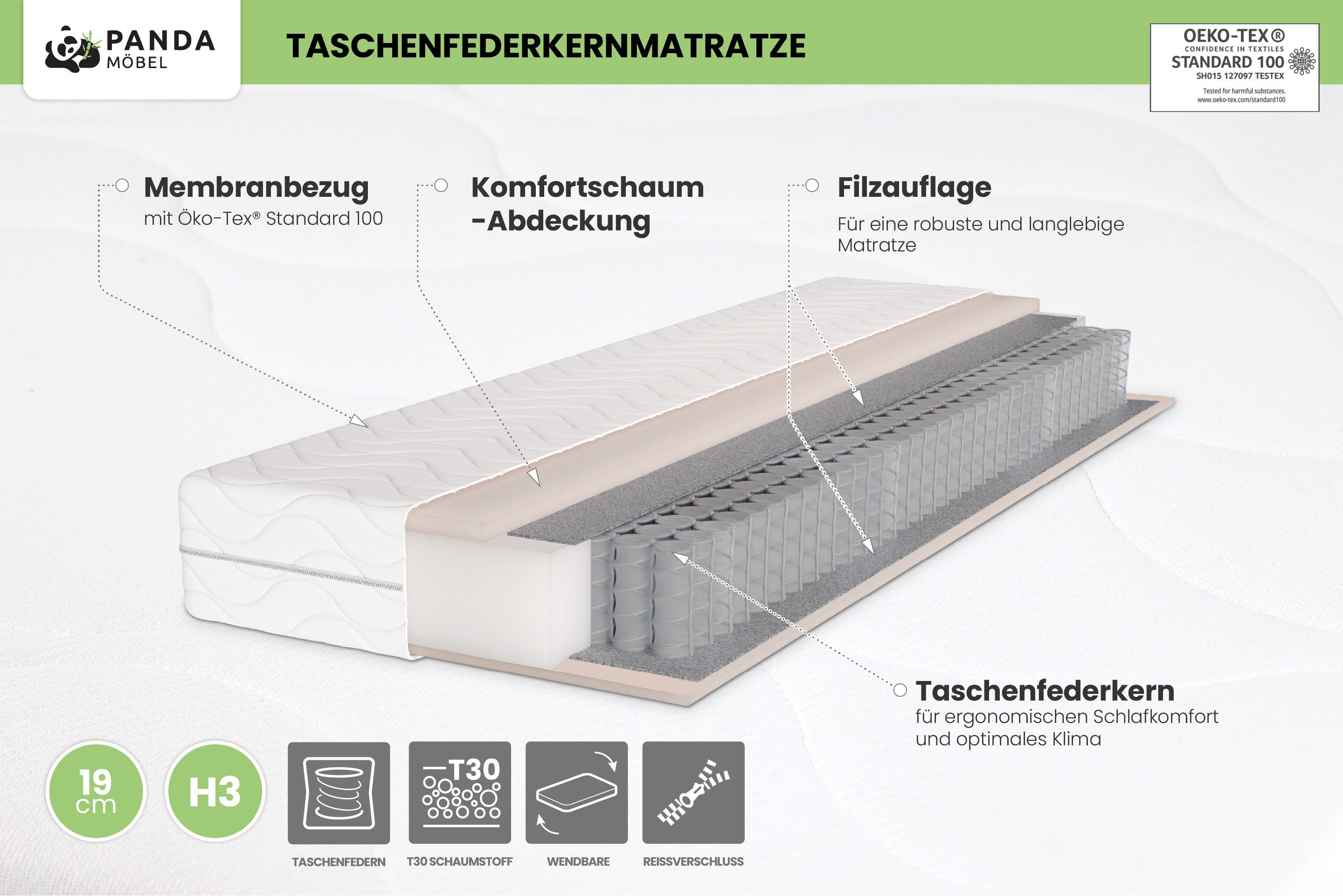 Taschenfederkernmatratze Komfortschaummatratze höhe 19cm 90cm 100cm günstig online kaufen
