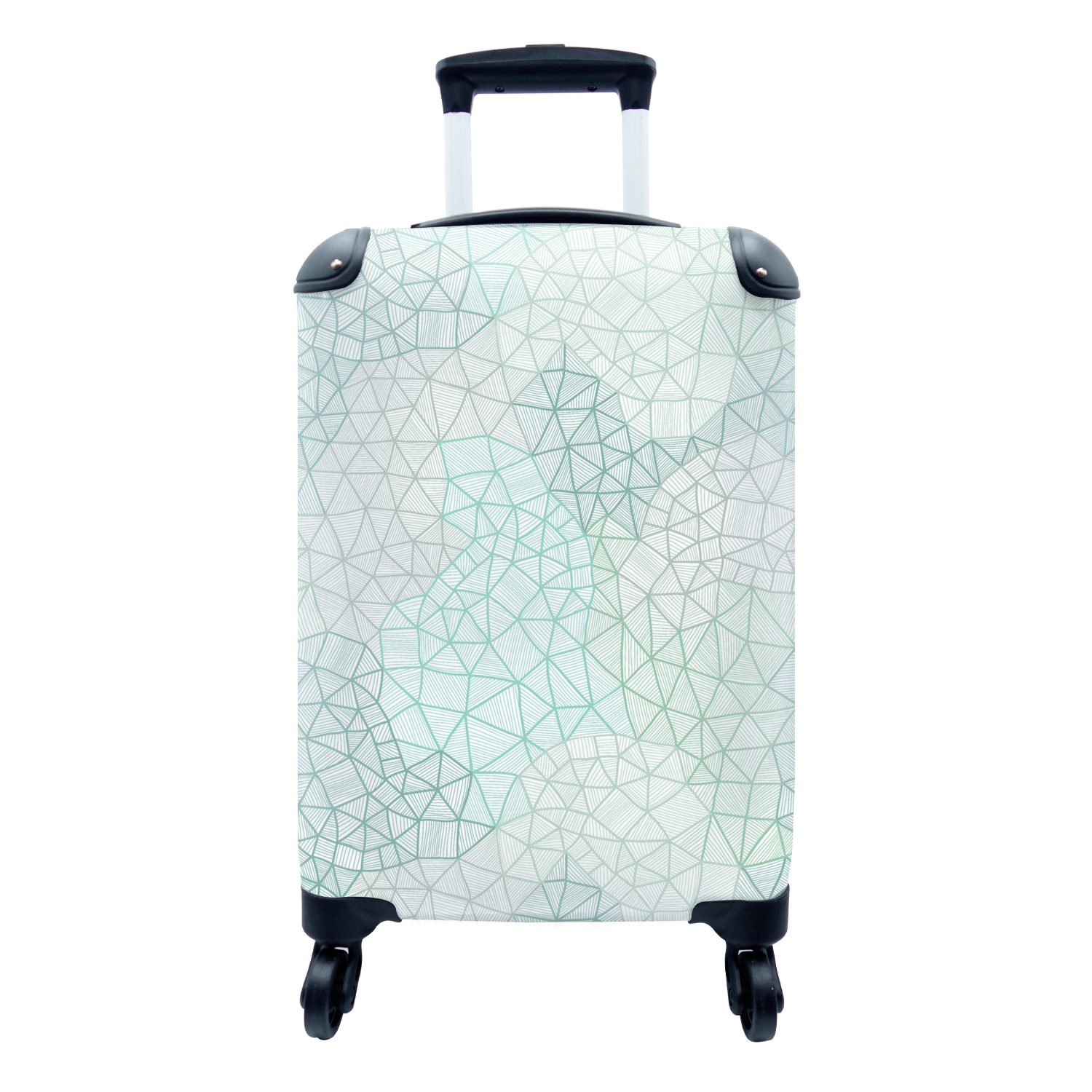 MuchoWow Handgepäckkoffer Geometrie - Muster - Grün, 4 Rollen, Reisetasche mit rollen, Handgepäck für Ferien, Trolley, Reisekoffer