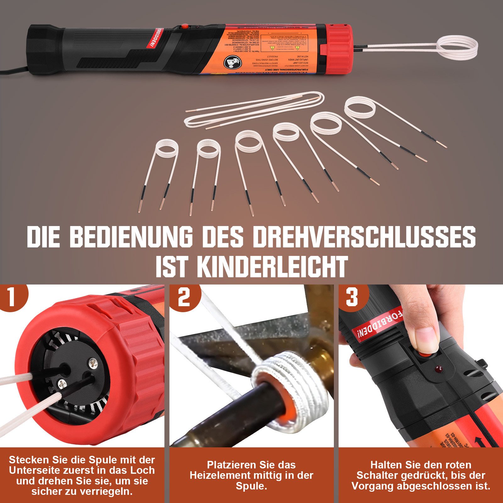 XERSEK Induktionsheizgerät 1100W Magnetische Induktionsheizgerät mit 8 Heizspulen, lammenfreies Induktionsheizgerät für Kfz-Werkstätten – Bild 5 von 5
