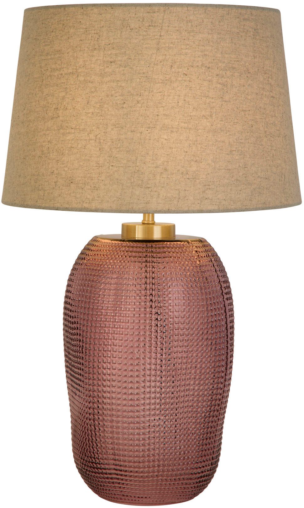 Searchlight Tischleuchte Amethyst 1Lt Tischlampe, rosa Glas mit natürlichem Leinenton., ohne Leuchtmittel