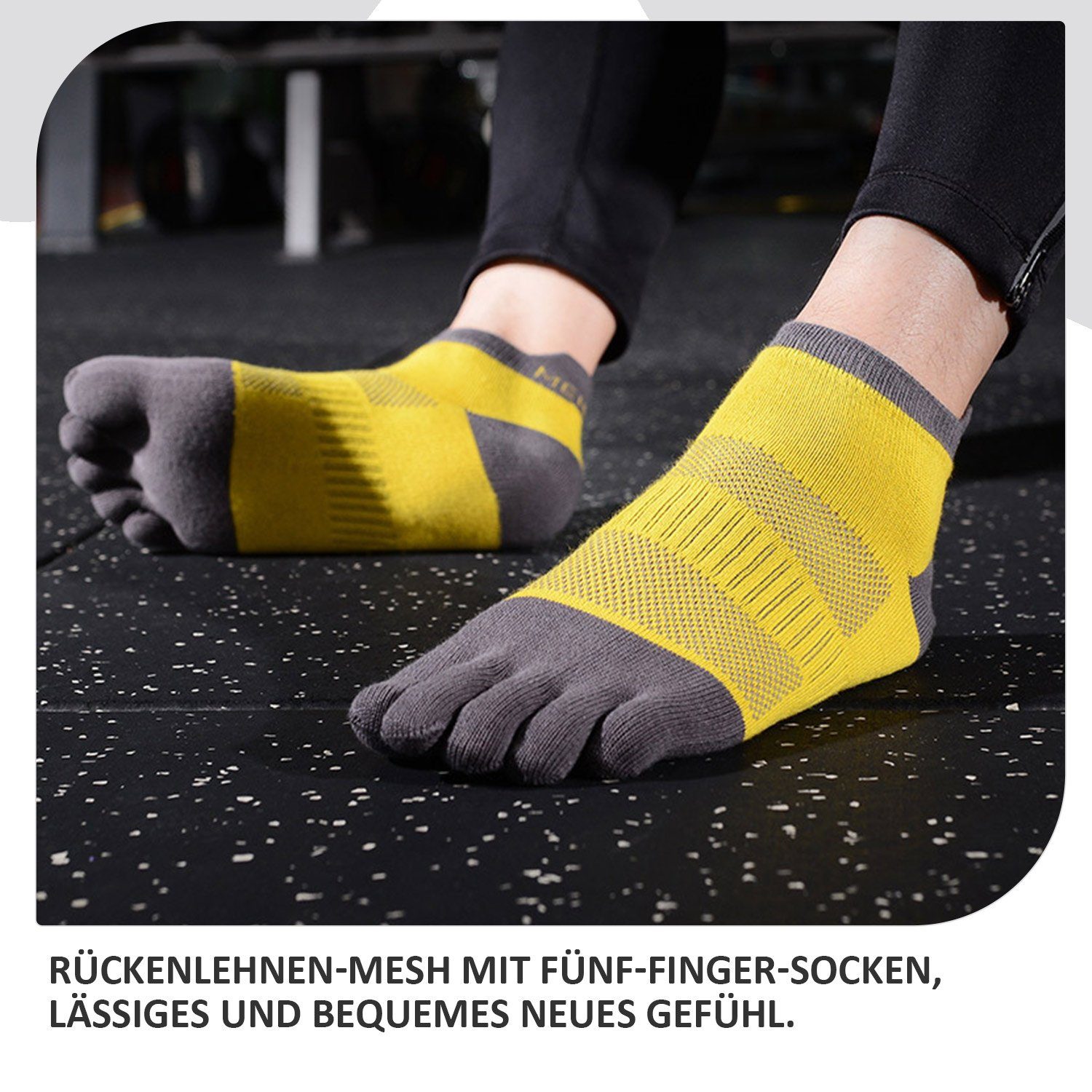 Gelb 38-43 Zehensocken 2 Sportsocke Socken Daisred Toe Paw Paare zehenfreie + Grau
