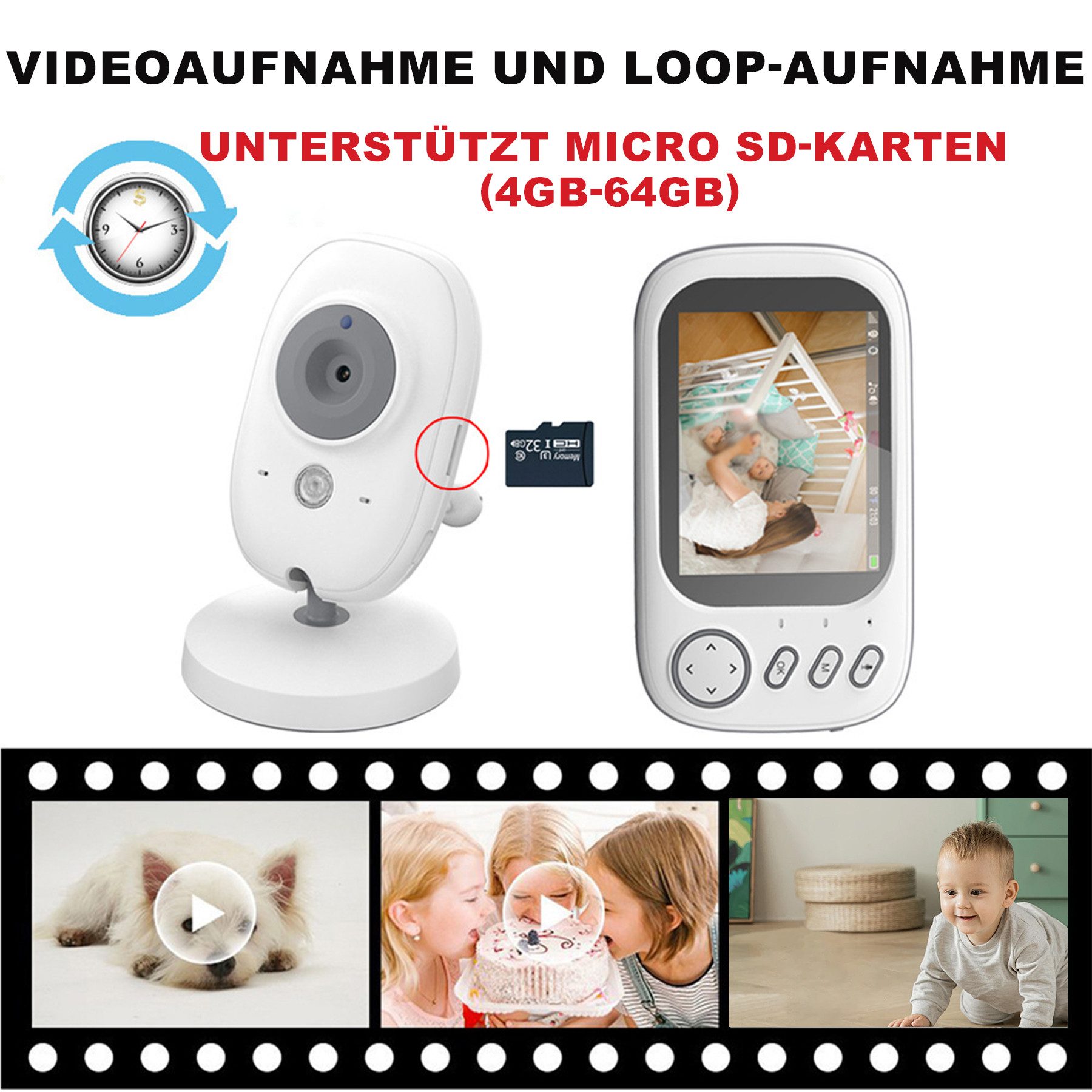 Senmudi Babyphone LCD Display mit Kamera 3,5 Zoll Video Baby Monitor, mit VOX Modus Nachtsicht Gegensprechfunktion Schlaflieder, HD-Nachtsicht 1280*720P 2100 mAh Sie können einen Alarm einstellen, für Zuhause unterwegs,Eltern Babys Kita Senioren und Patienten