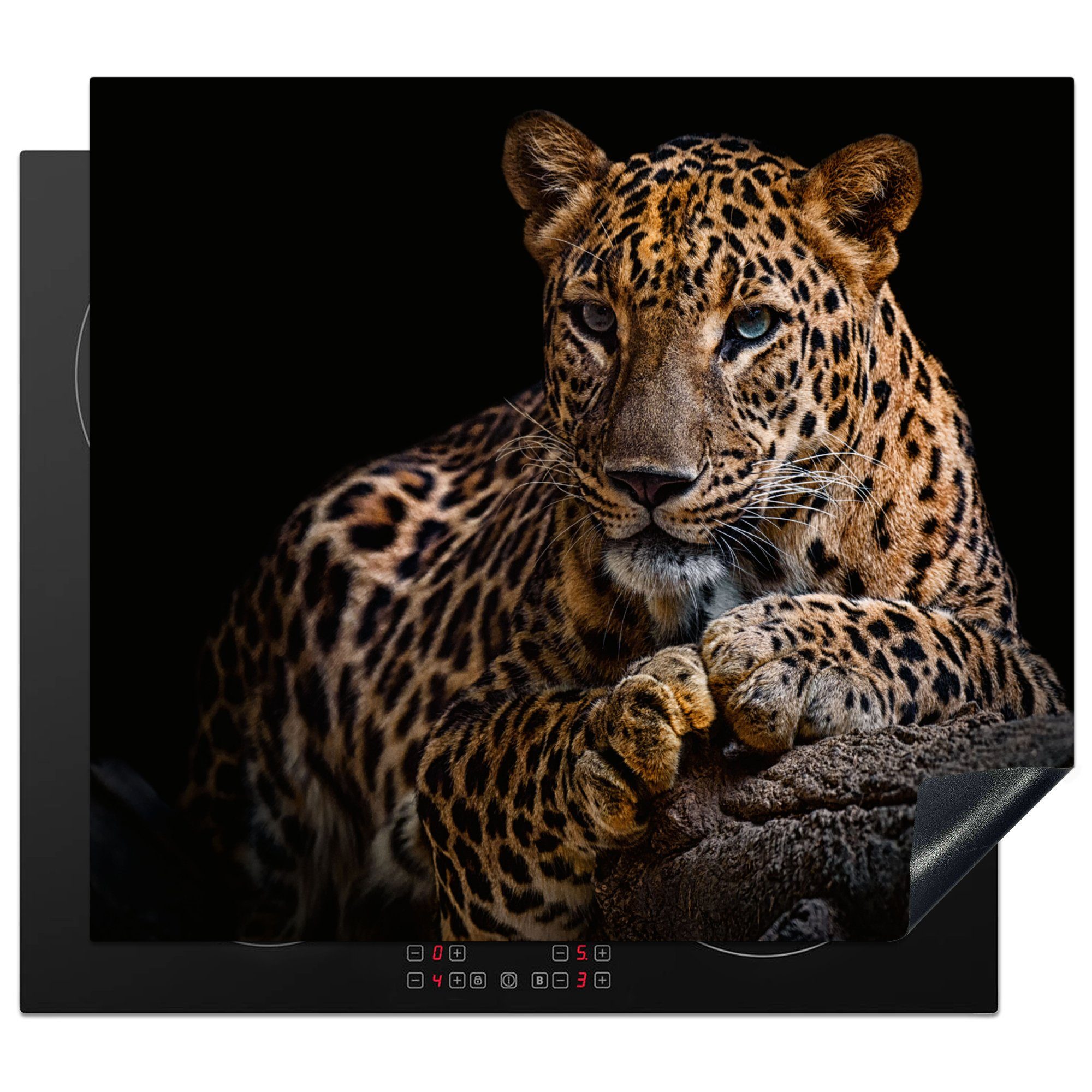 MuchoWow Herdblende-/Abdeckplatte Wildtiere - Panther - Porträt - Schwarz - Tiere, Vinyl, (1 tlg), 57x51 cm, Induktionsschutz, Induktionskochfeld, Ceranfeldabdeckung