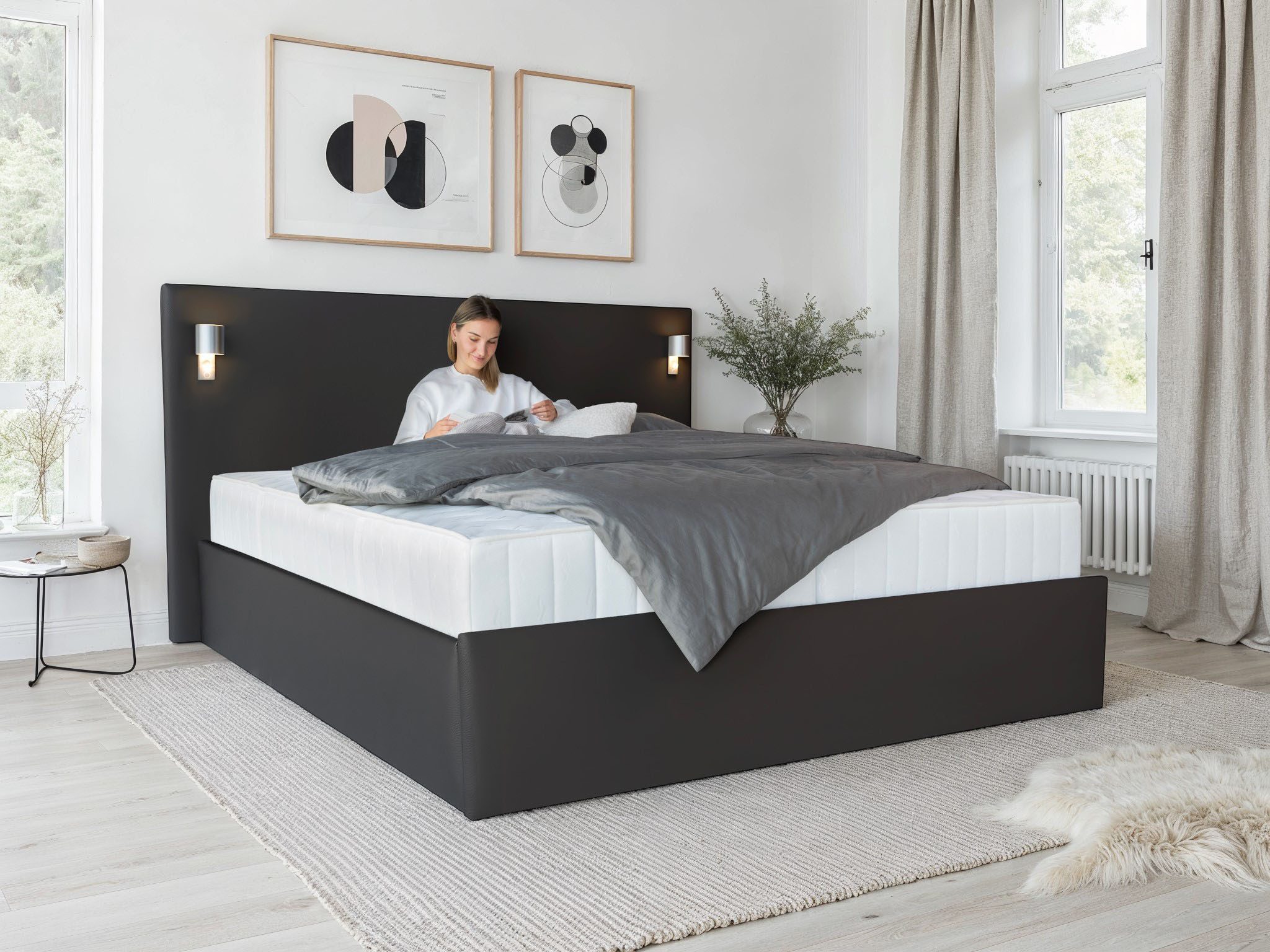 COLLECTION AB Polsterbett Alcudia inkl. LED-Leuchten, erhältlich in der Breite 180x200cm, 3 Varianten: Rahmen, inkl. Lattenrost, Komplett-Set mit King-Matratze