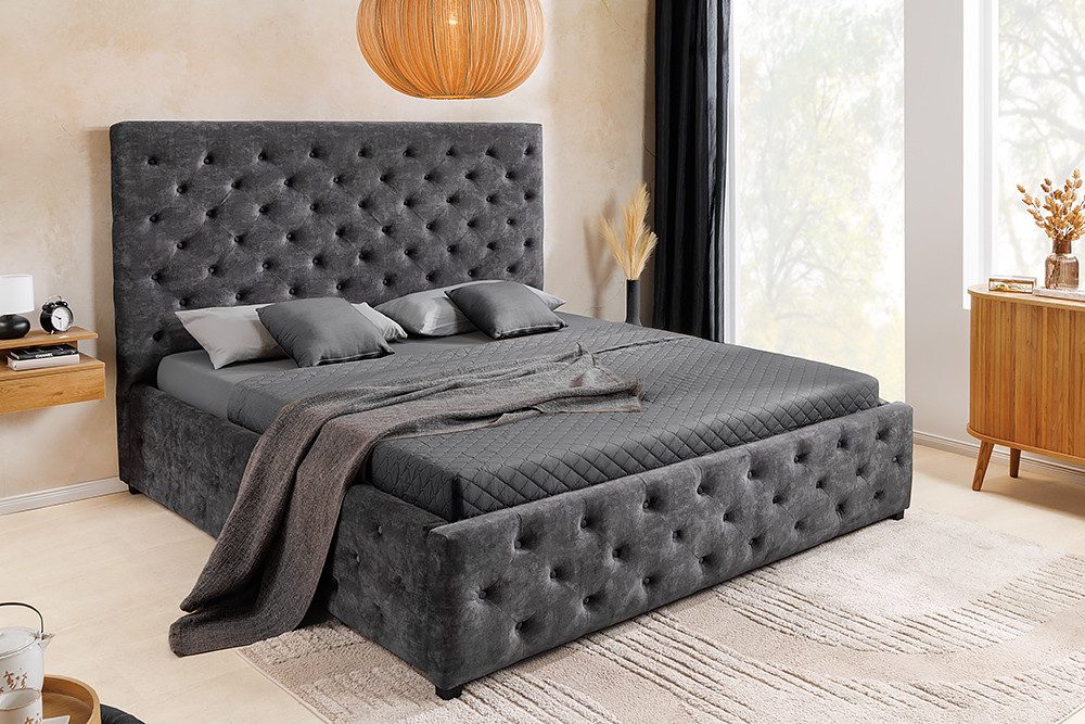 riess-ambiente Boxbett PARIS 160x200cm grau · Queensize-Bett mit Stauraum aus Samt (Einzelartikel, 1-St), Chesterfield-Design · inkl. Lattenrost und Bettkasten