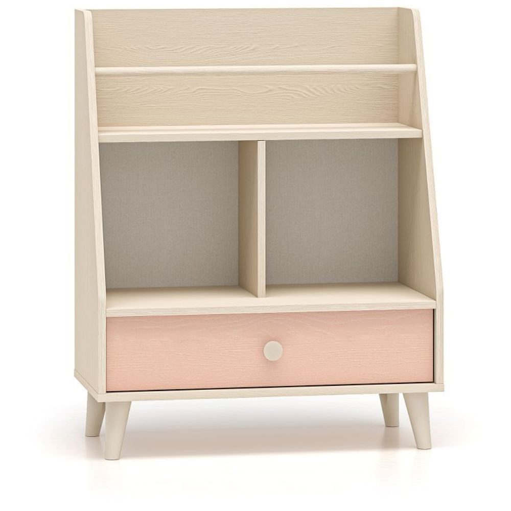 Lomadox Bücherregal MODICA-131, in sandbeige mit rosa, fühlbare Struktur, offen, Softclose-Schublade