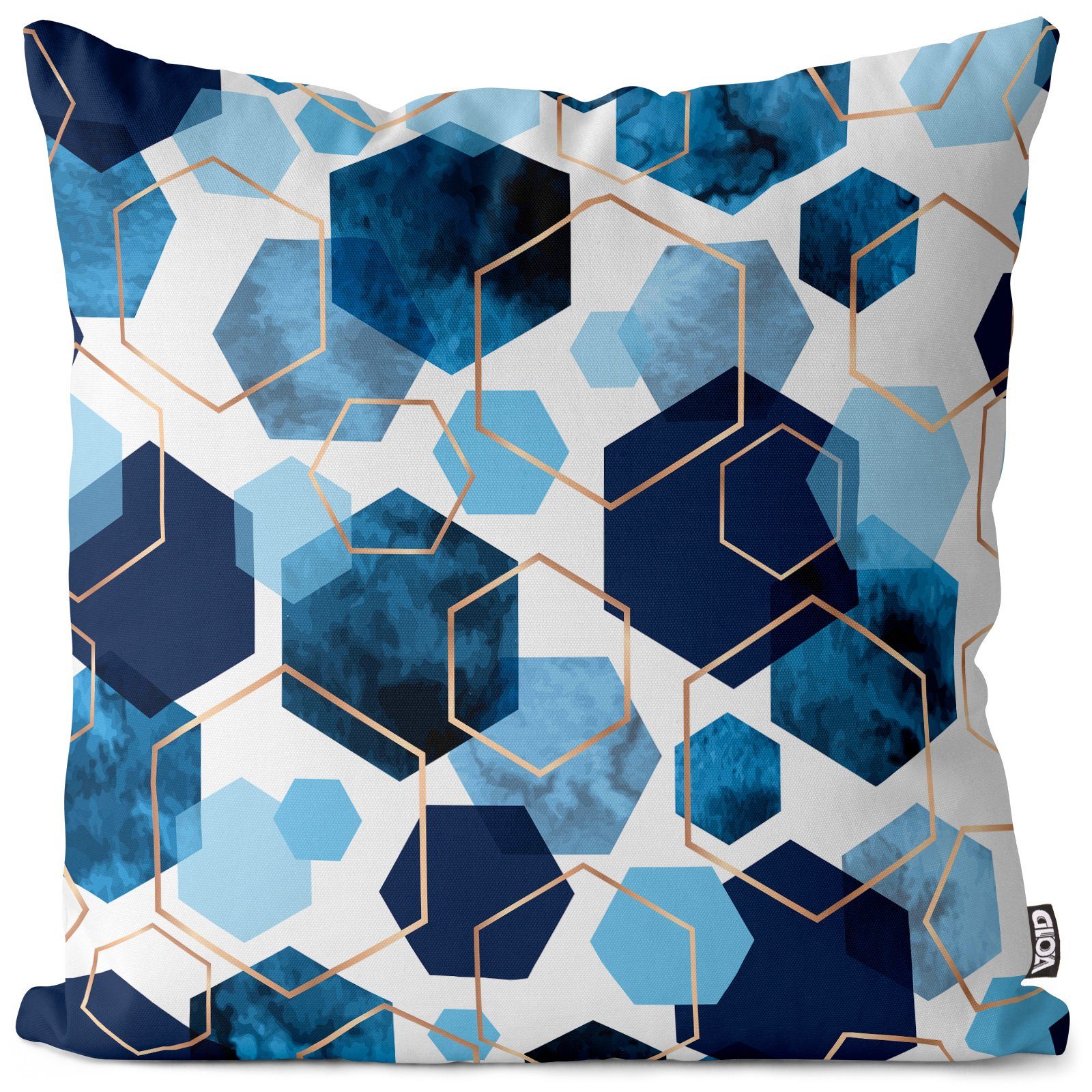 Kissenbezug, VOID (1 Stück), Sofa-Kissen Sechseck Blau Muster Bad Küche design fliesen Wasserfarben gold Polygon elegant modern ornament metallisch hipster Formen blau bun