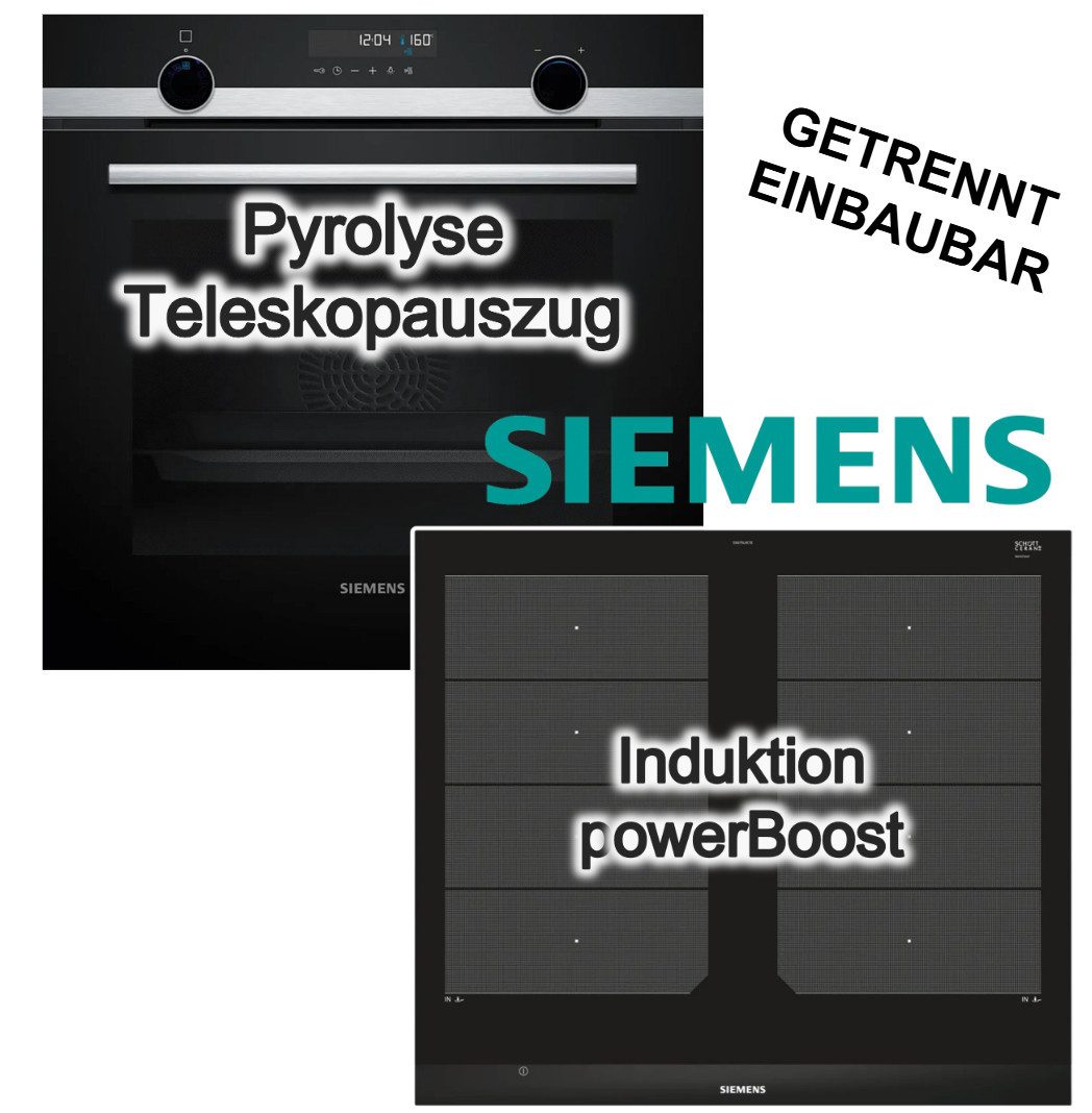 SIEMENS Backofen-Set Backofen mit Pyrolyse 3D-Heißluft Plus+ Induktionsfeld flex powerBoost, mit 1-fach Teilauszug, Pyrolyse-Selbstreinigung Hydrolyse