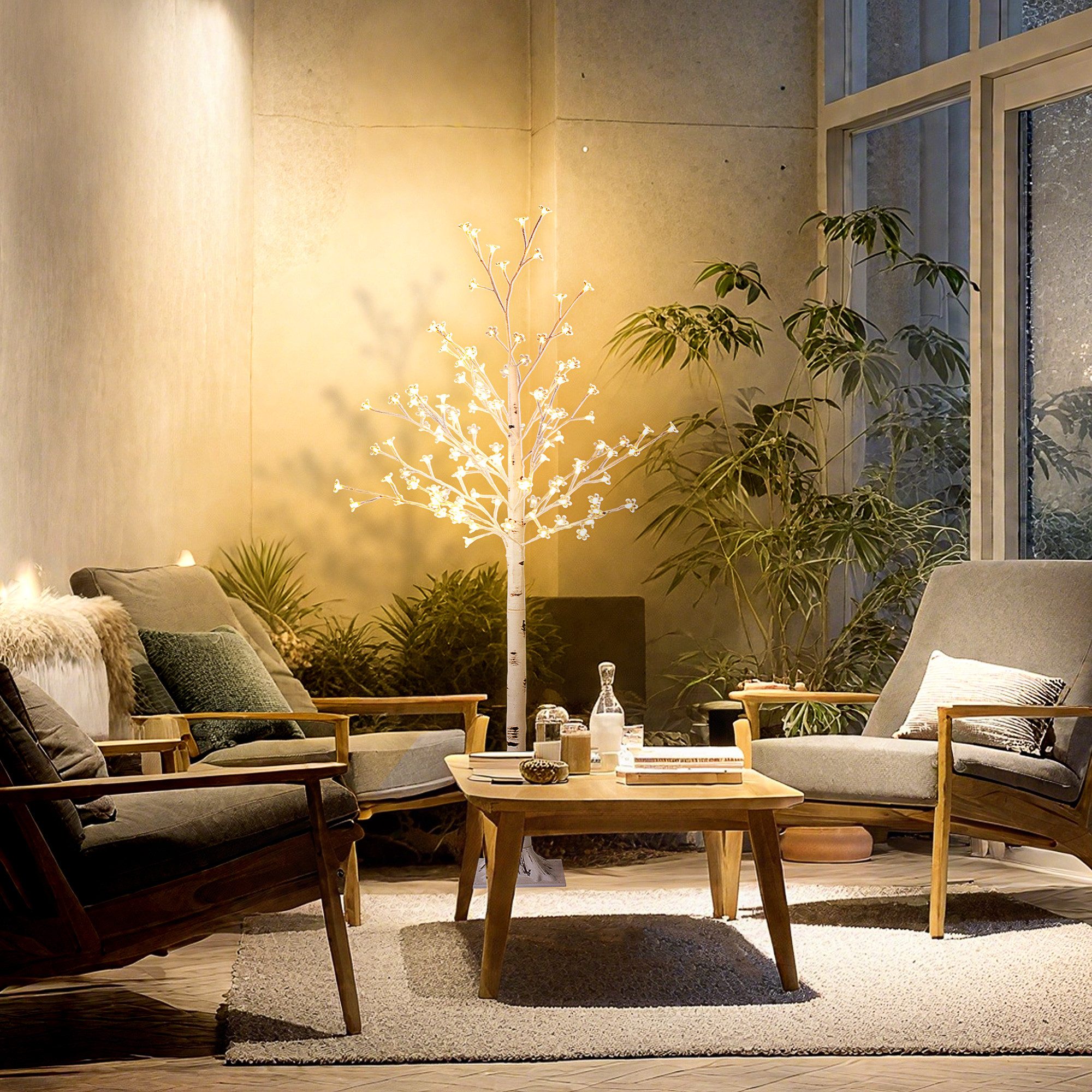 HOMCOM LED Baum LED Lichterbaum 150 cm IP44 Kirschblütenbaum Innen und Außen, Beleuchtung, LED, Warmweiß, 3-stufig dimmbare LEDs, Weiß