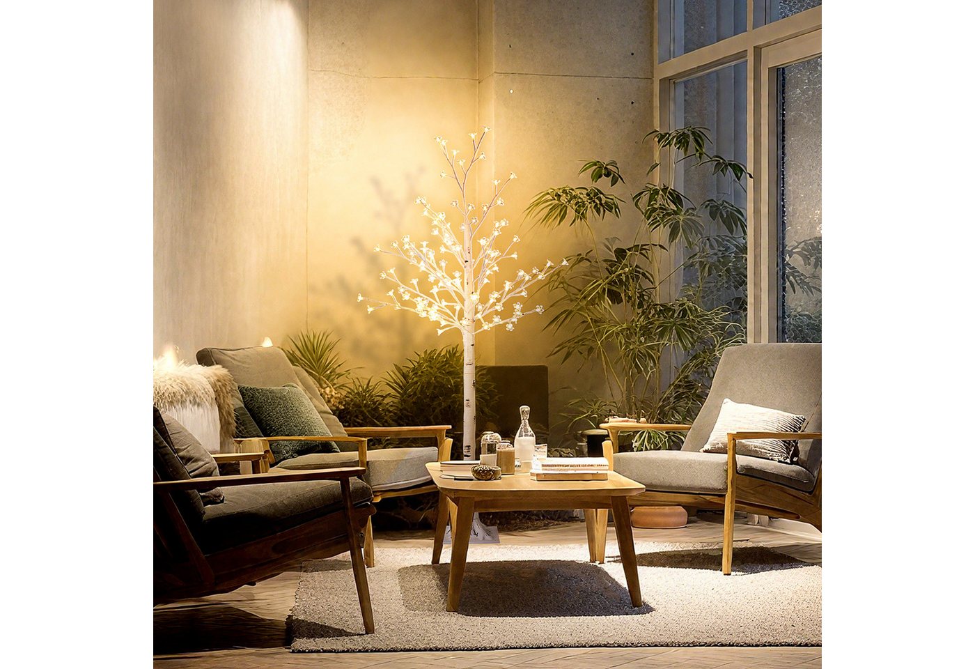 HOMCOM LED Baum LED Lichterbaum 150 cm IP44 Kirschblütenbaum Innen und Außen, Beleuchtung, LED, Warmweiß, 3-stufig dimmbare LEDs, Weiß