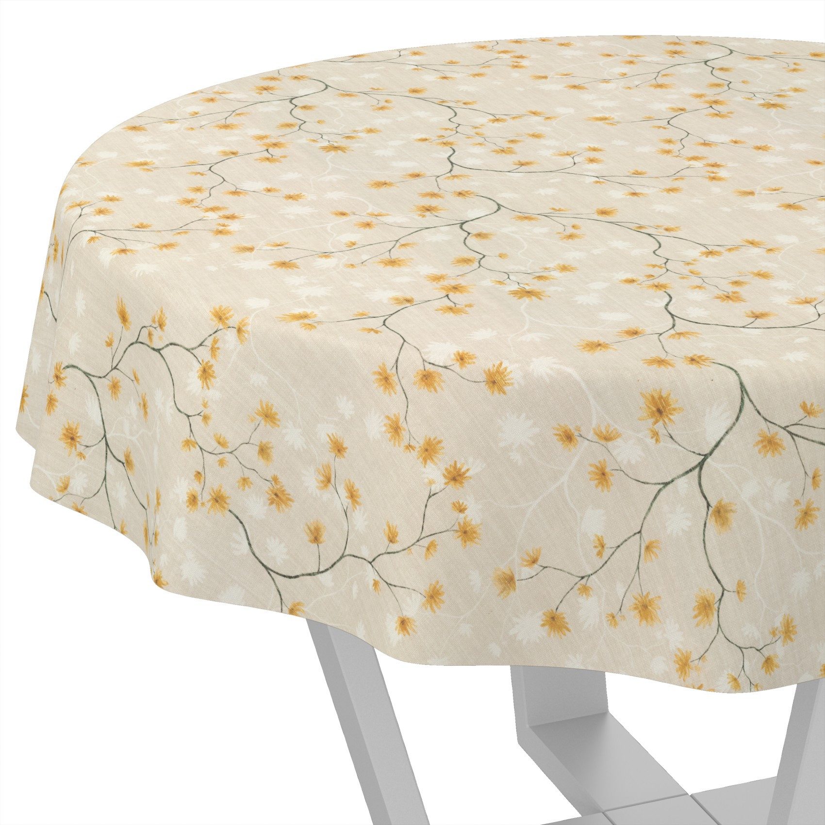 ANRO Tischdecke abwaschbar LANA Magnolie-Chloe Wachstuch 2.0 (Einzelstück 1-tlg), wasserabweisend Magnolie-Chloe Beige Rund 100cm