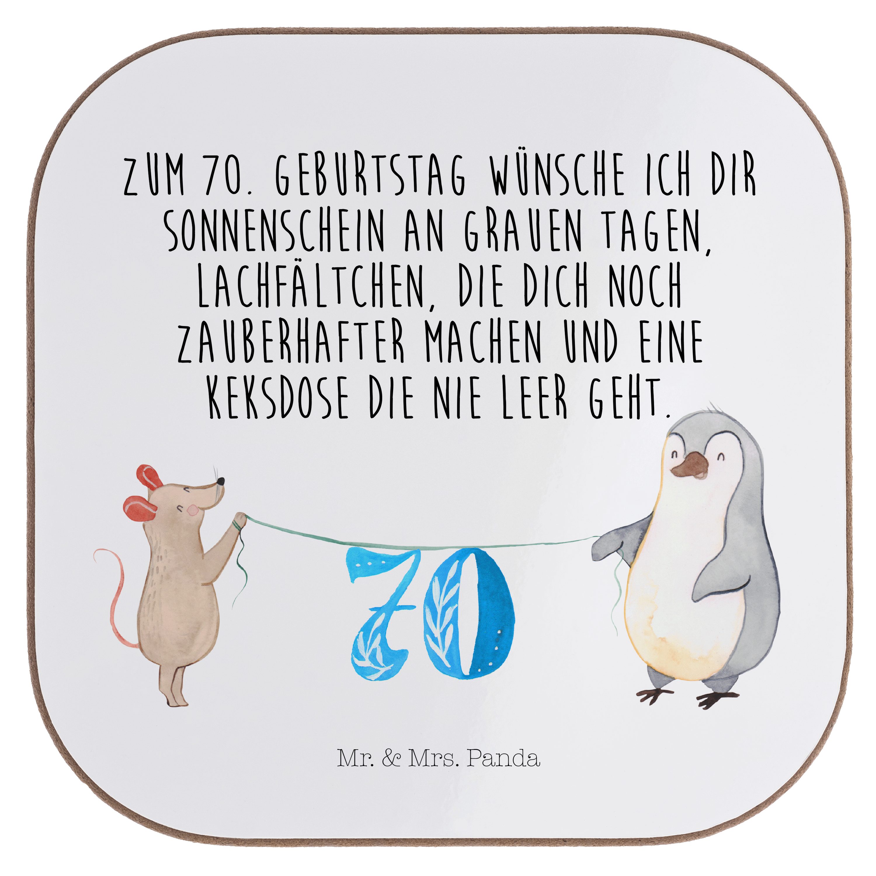 Mr. & Mrs. Panda Getränkeuntersetzer 70. Geburtstag Maus Pinguin - Weiß - Geschenk, Geburtstagsgeschenk, G, 1-tlg.