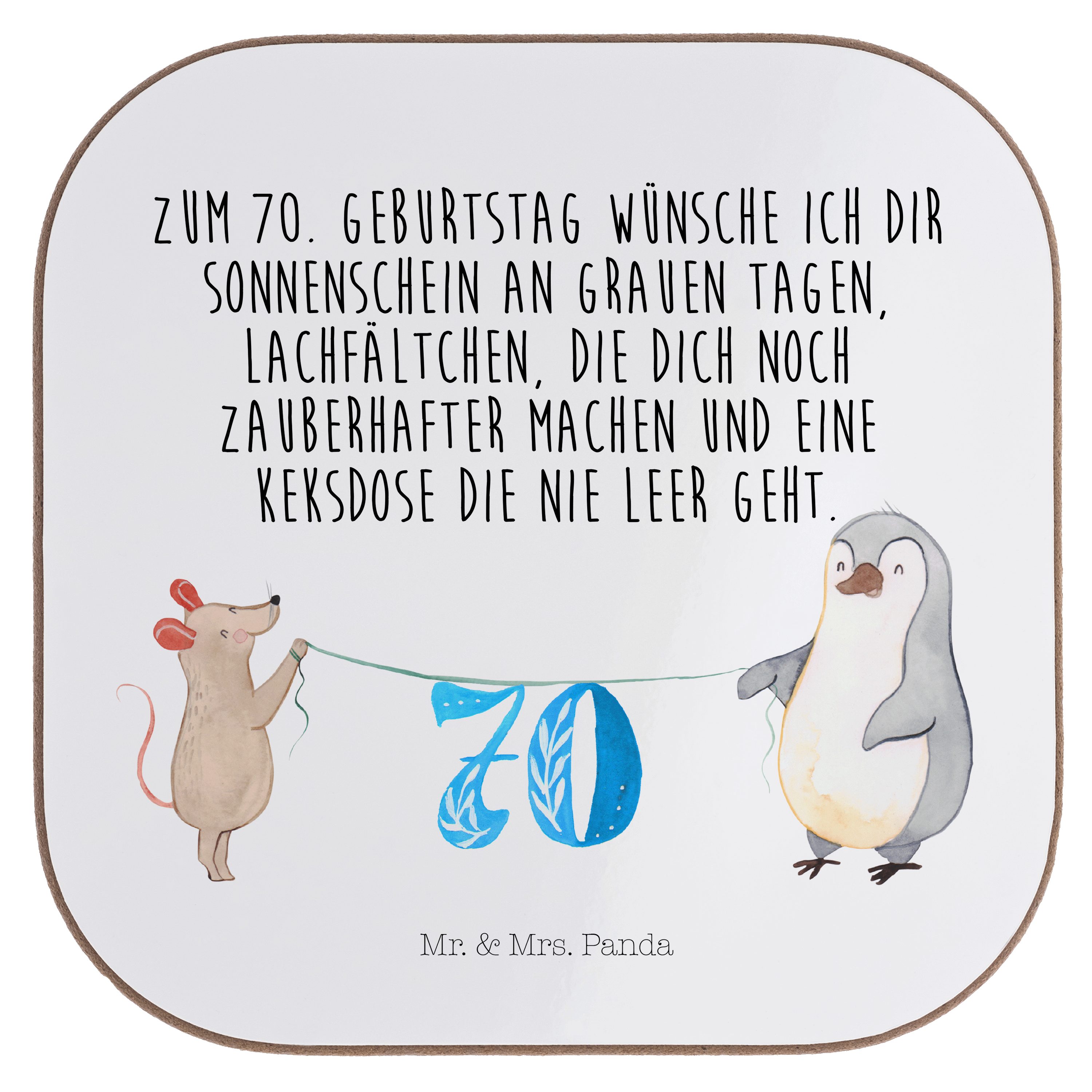 Mr. & Mrs. Panda Getränkeuntersetzer 70. Geburtstag Maus Pinguin, Tischuntersetzer, Weiß, Party, gläserunt, Packung, party untersetzer Untersetzer Tasse Quadratischer Untersetzer