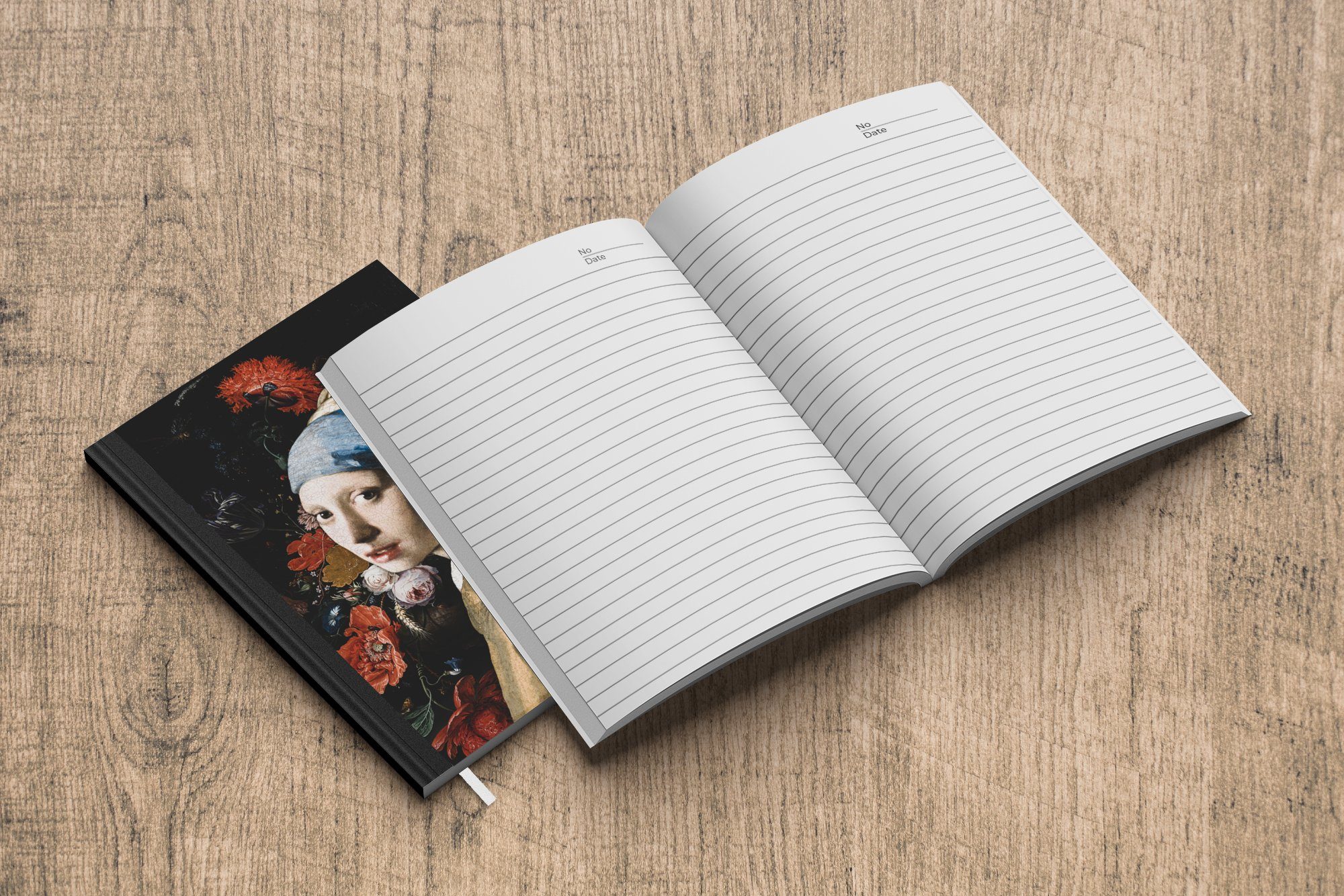 Mädchen Perlenohrring - Vermeer Johannes Tagebuch, Haushaltsbuch MuchoWow mit Seiten, Merkzettel, Notizbuch 98 A5, Rot, Notizheft, Journal, - Blumen -