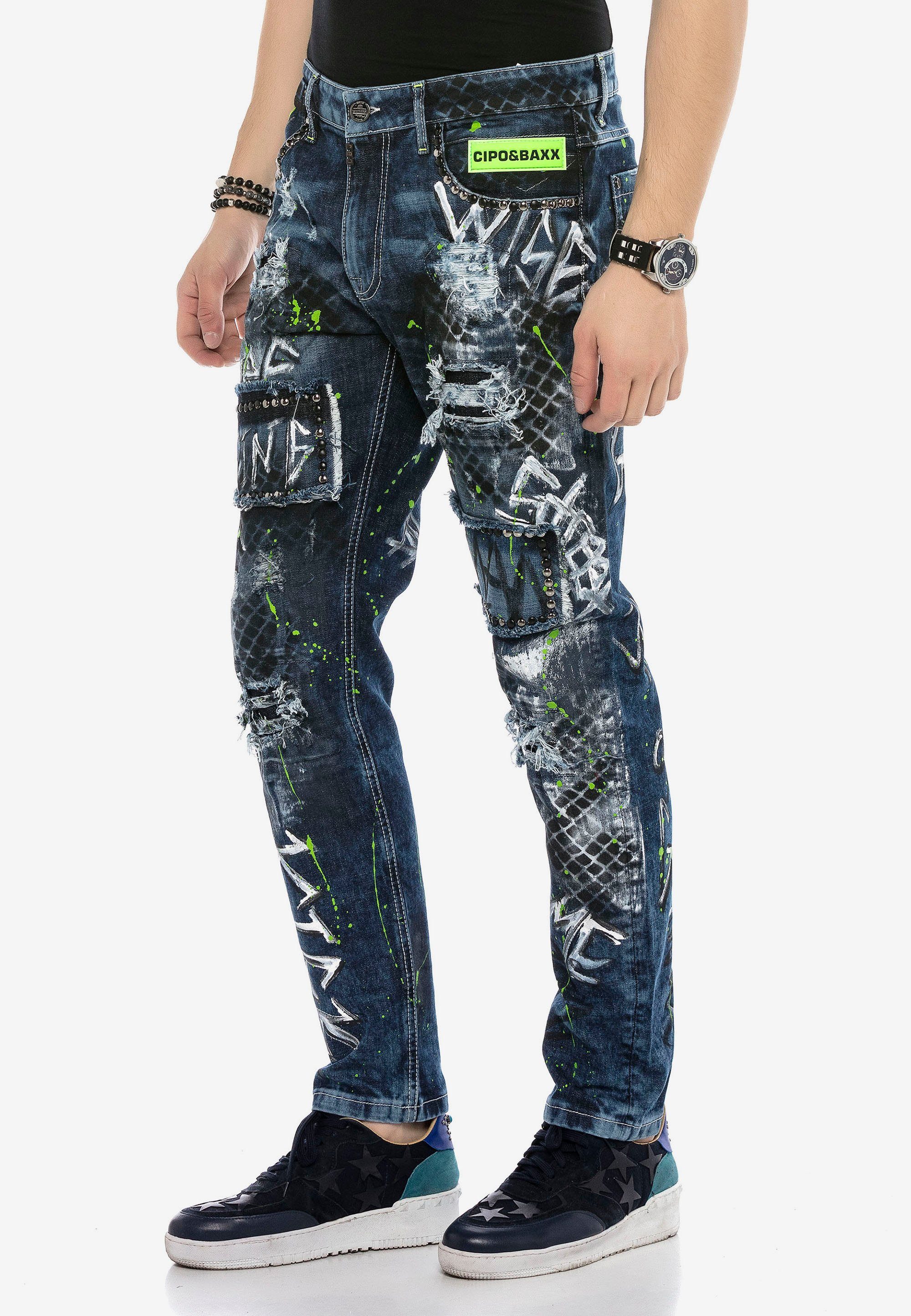 Jeans und Bequeme Baxx & Farbspritzern Nieten mit Cipo