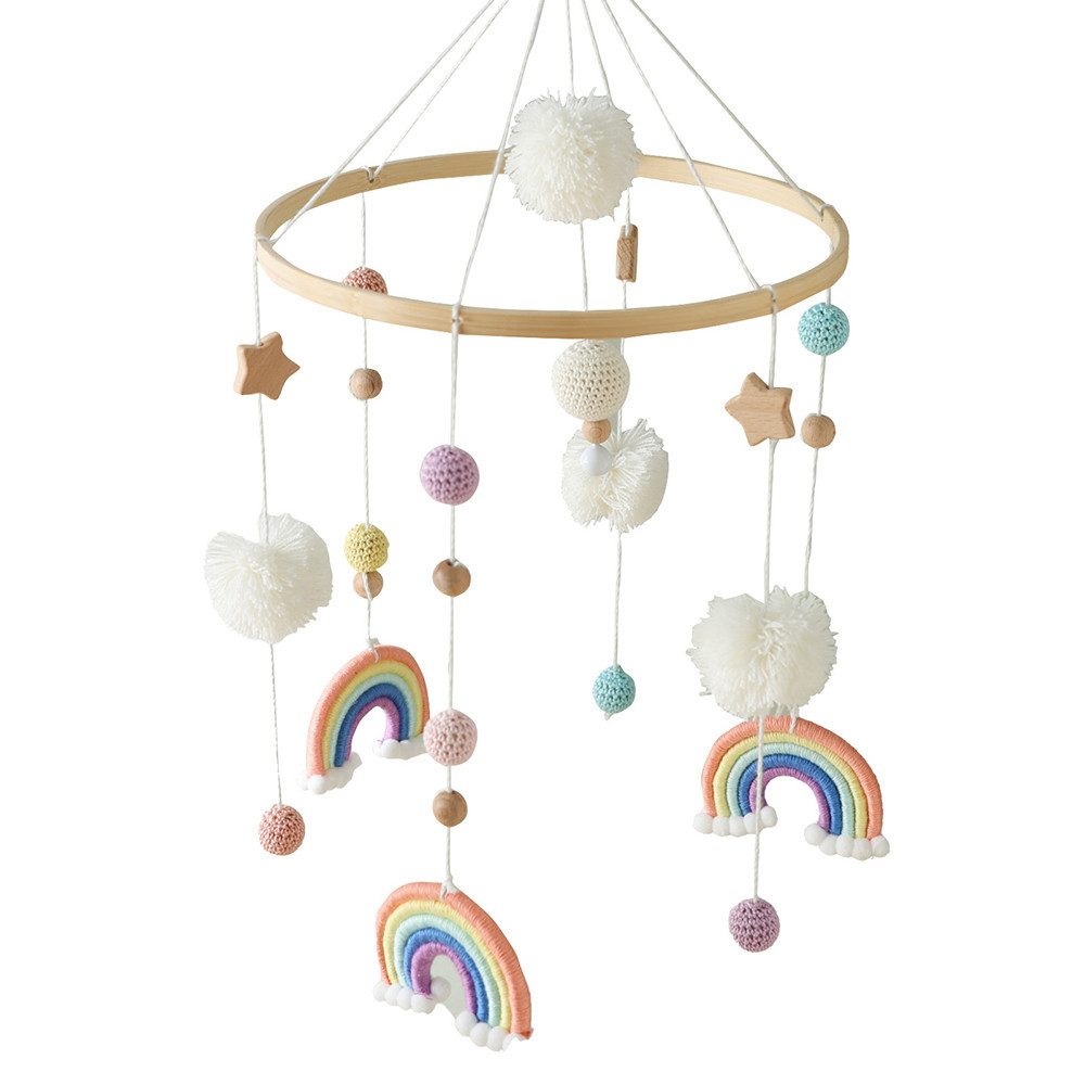 Mobile Regenbogen Babybett Hölz Windspiele mit Bäll,Puppe,Holz