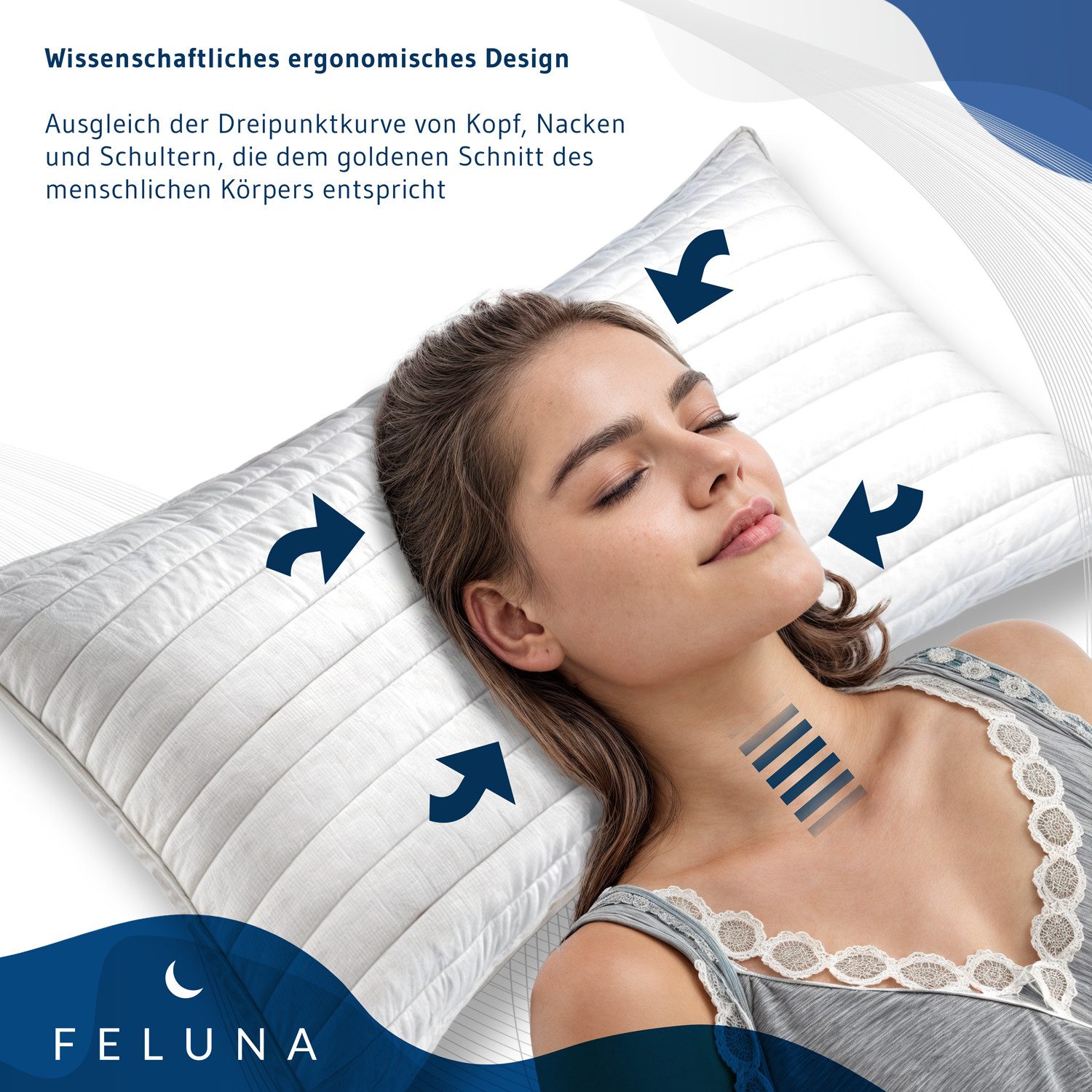 Feluna Kopfkissen Kamelhaar Kopfkissen–Ergonomisch & Atmungsaktiv für erholsamen Schlaf, Füllung: 100 % Kamelhaarflaum, ergonomisches Schlafkissen