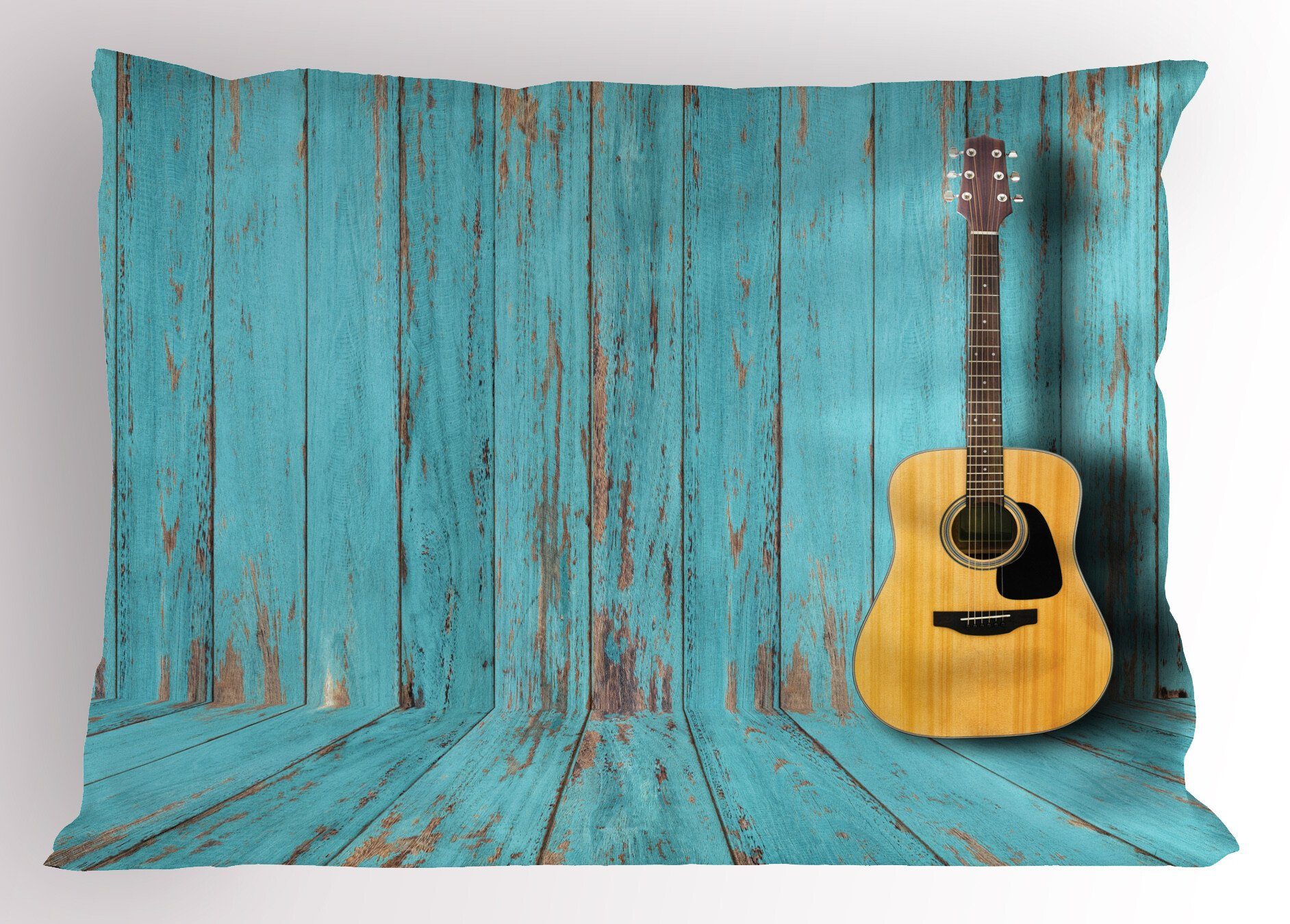Stück), Kissenbezüge Weinlese-Wand Dekorativer Abakuhaus Standard Holz (1 Size Gedruckter Kopfkissenbezug, und Gitarre rustikales