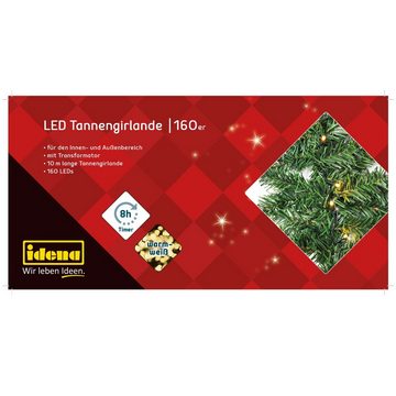 Idena LED-Girlande Idena 31854 - LED Tannengirlande mit 160 LEDs in Warmweiß, mit 8 Stund