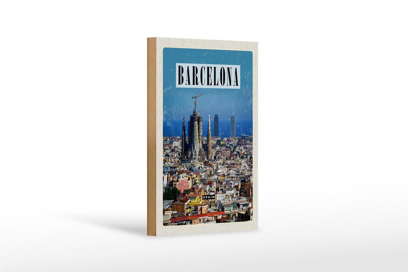 Femer GmbH Holzbild Reise 12x18 cm Barcelona Spanien Blick auf Stadt, (1 St), Glatte Holzfaserplatte (MDF), vorn beschichtet