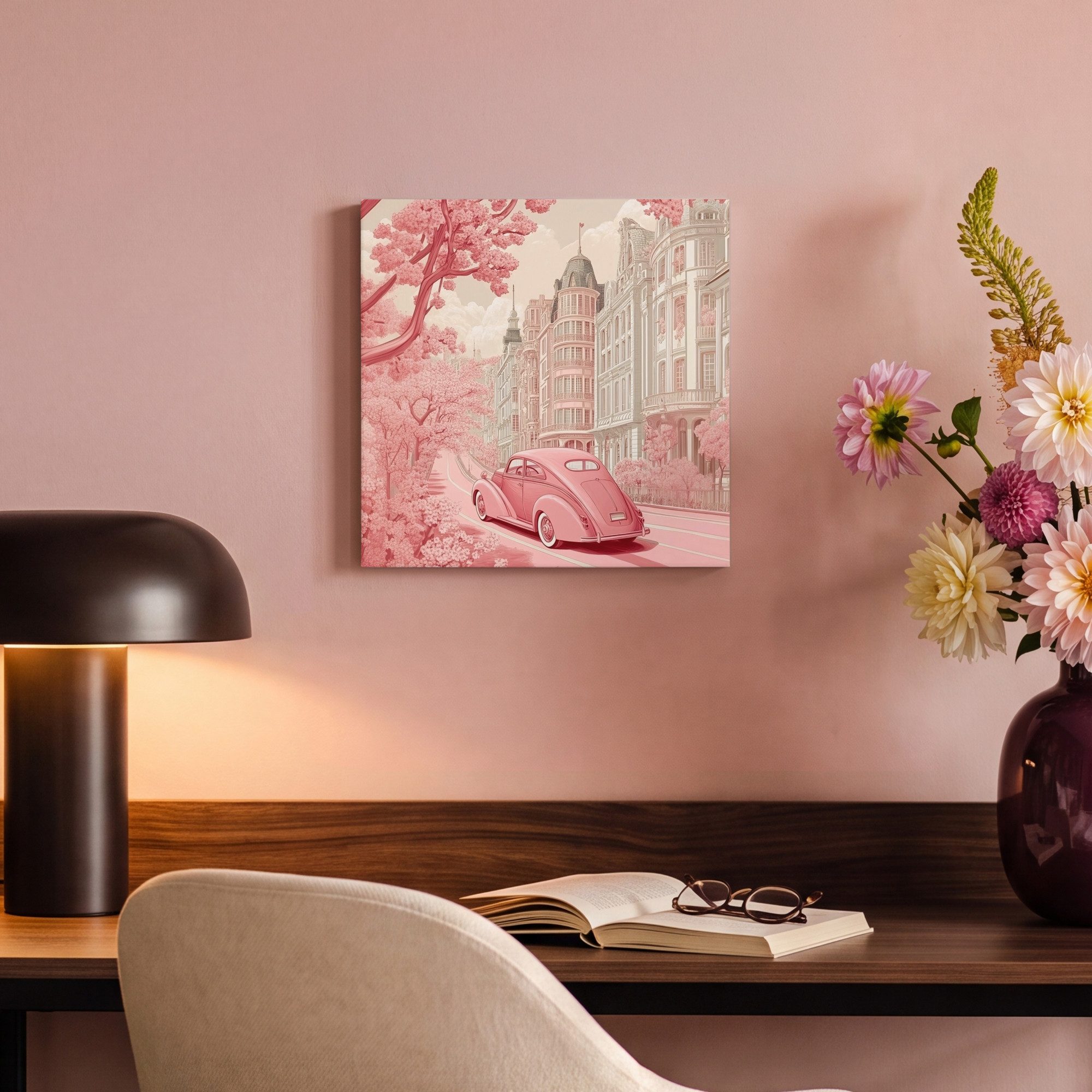 OneMillionCanvasses® Leinwandbild Stadt - Auto - Rosa, Fotodruck (1 St), Leinwand Canvas Wandbild, Wanddekoration 20x30 cm – Bild 4 von 5