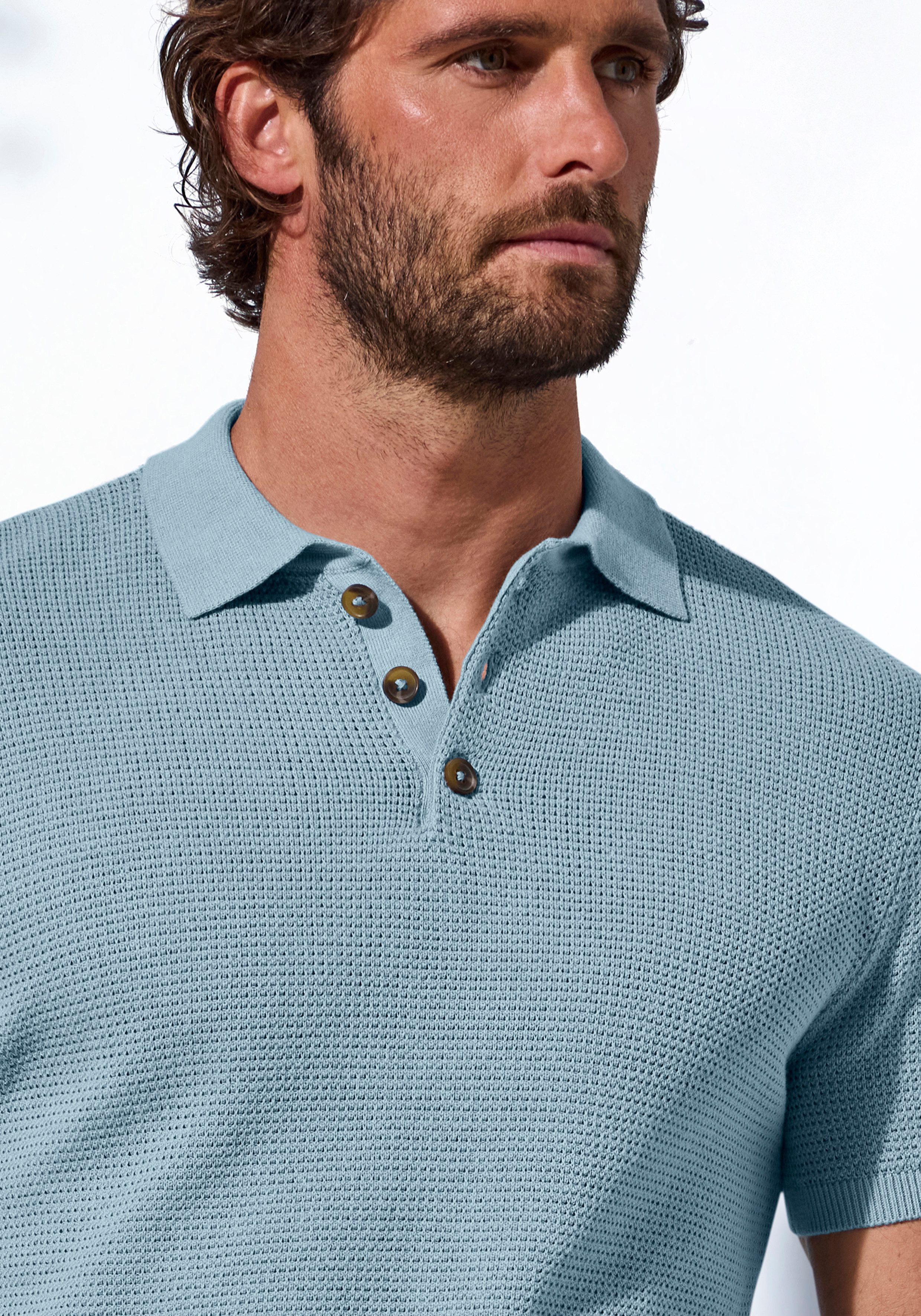 John Devin Poloshirt - Strick Poloshirt, Regular fit mit Polokragen und kleiner Knopfleiste