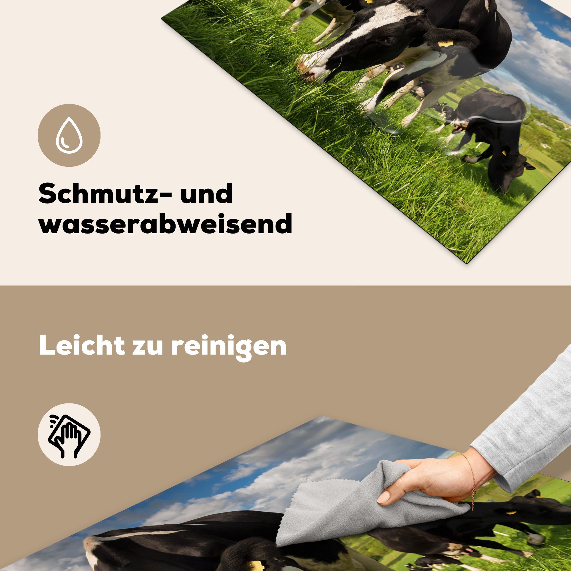 MuchoWow Herdblende-/Abdeckplatte Kühe - Tiere Wiese Gras Vinyl, Ceranfeldabdeckung, 81x52 cm, (1 - - Arbeitsplatte Bauernhof, tlg), für - küche