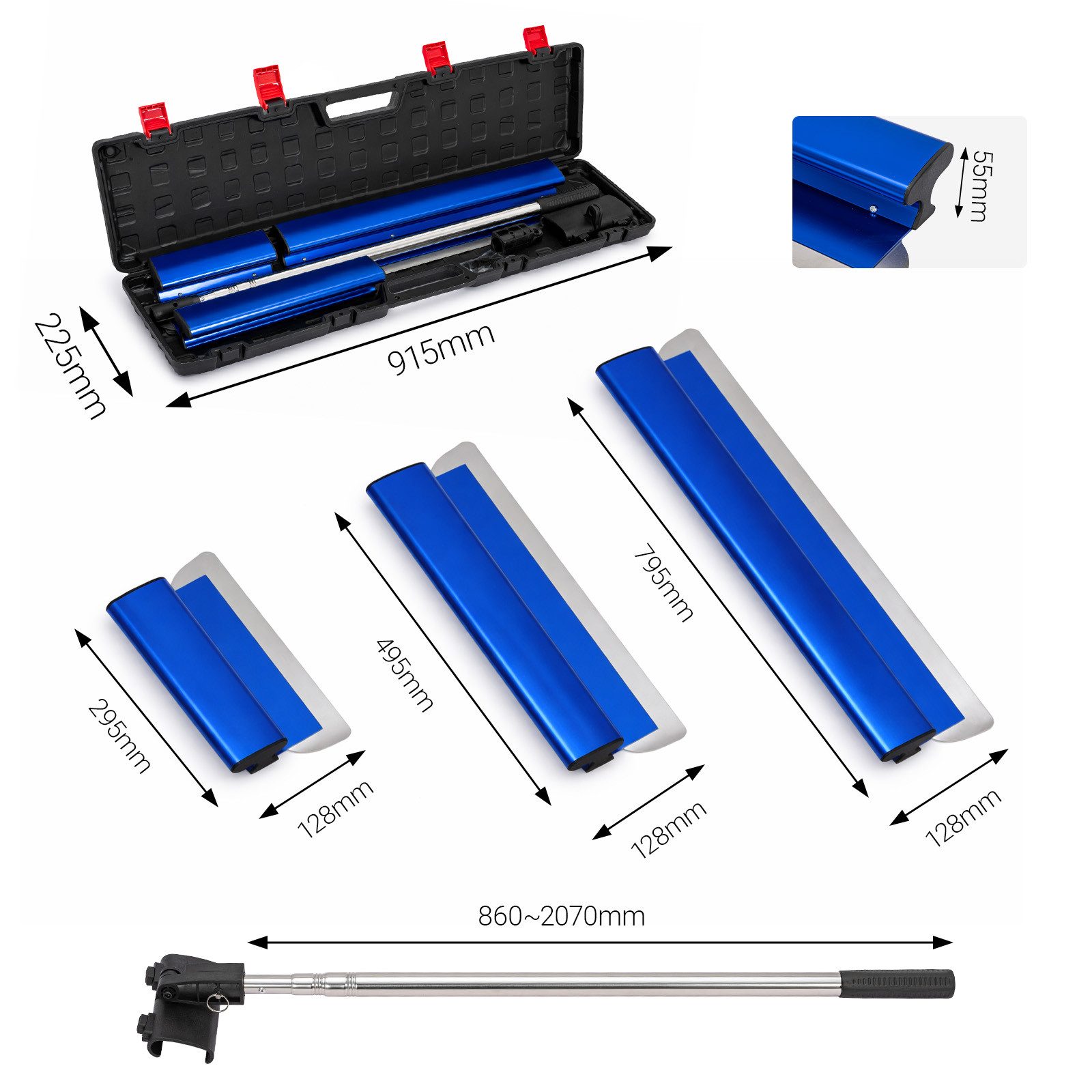 Youyijia Flächenspachtel Flächenspachtel Set Edelstahl, 3-teilig mit Teleskopstange und Koffer (3-St) – Bild 2 von 5