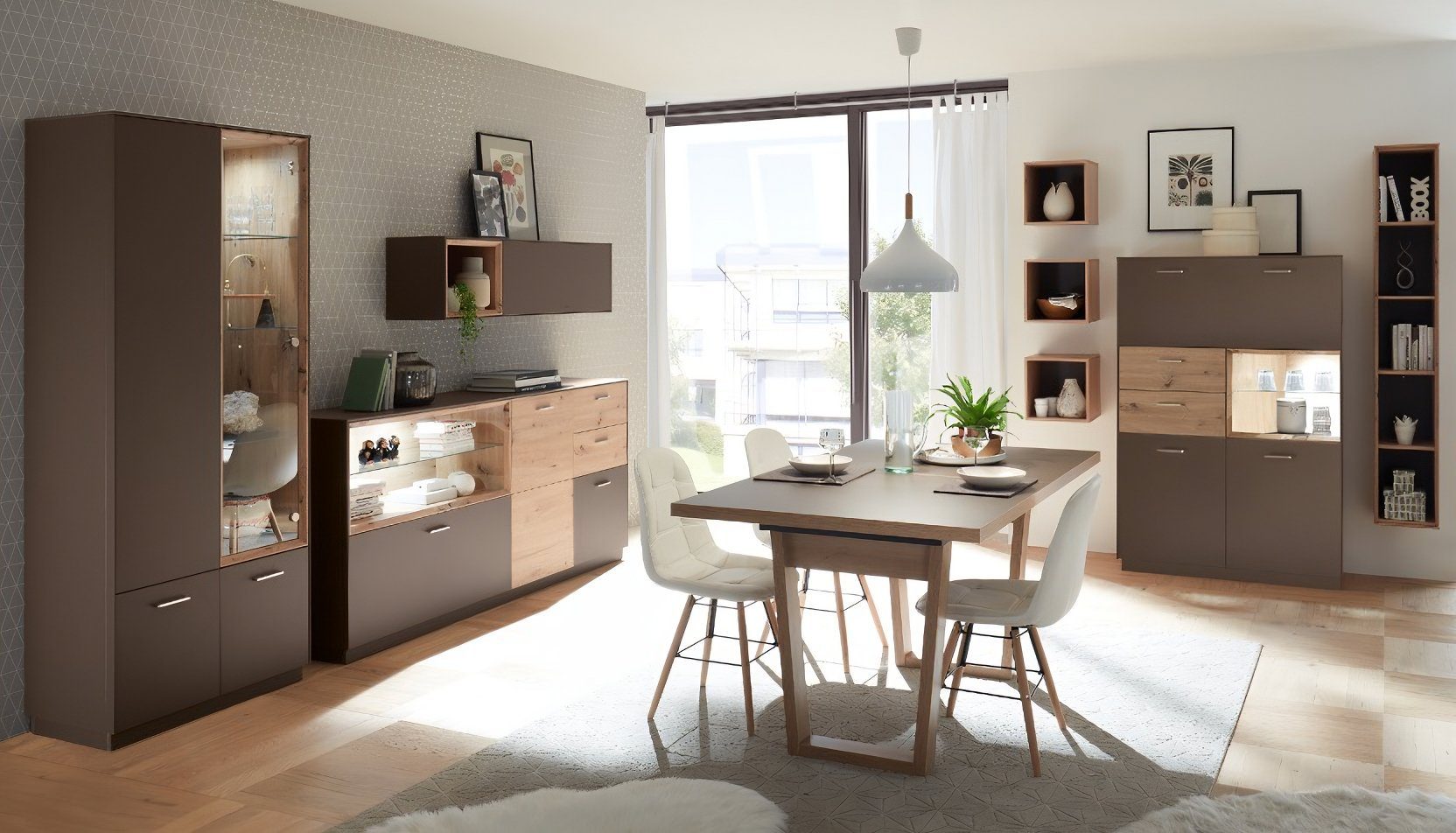 SKS-Online Hängeschrank Inca II 35x130x32 Asteiche & Lava Matt Lack - Wohnzimmer Wandschrank Wohnzimmerschrank