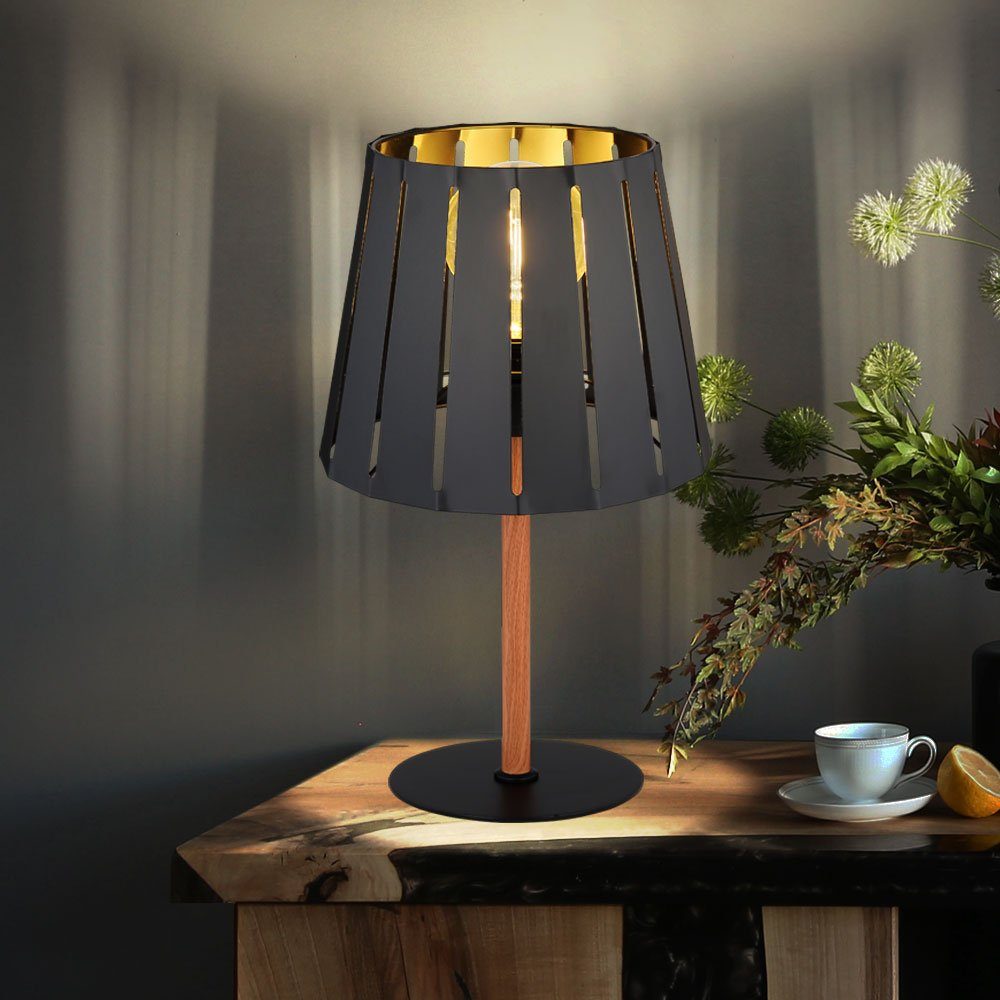 etc-shop Schreibtischlampe, Leuchtmittel nicht inklusive, Tischlampe Lampe Nachttischlampe Schwarz Metall Holzoptik | Tischlampen