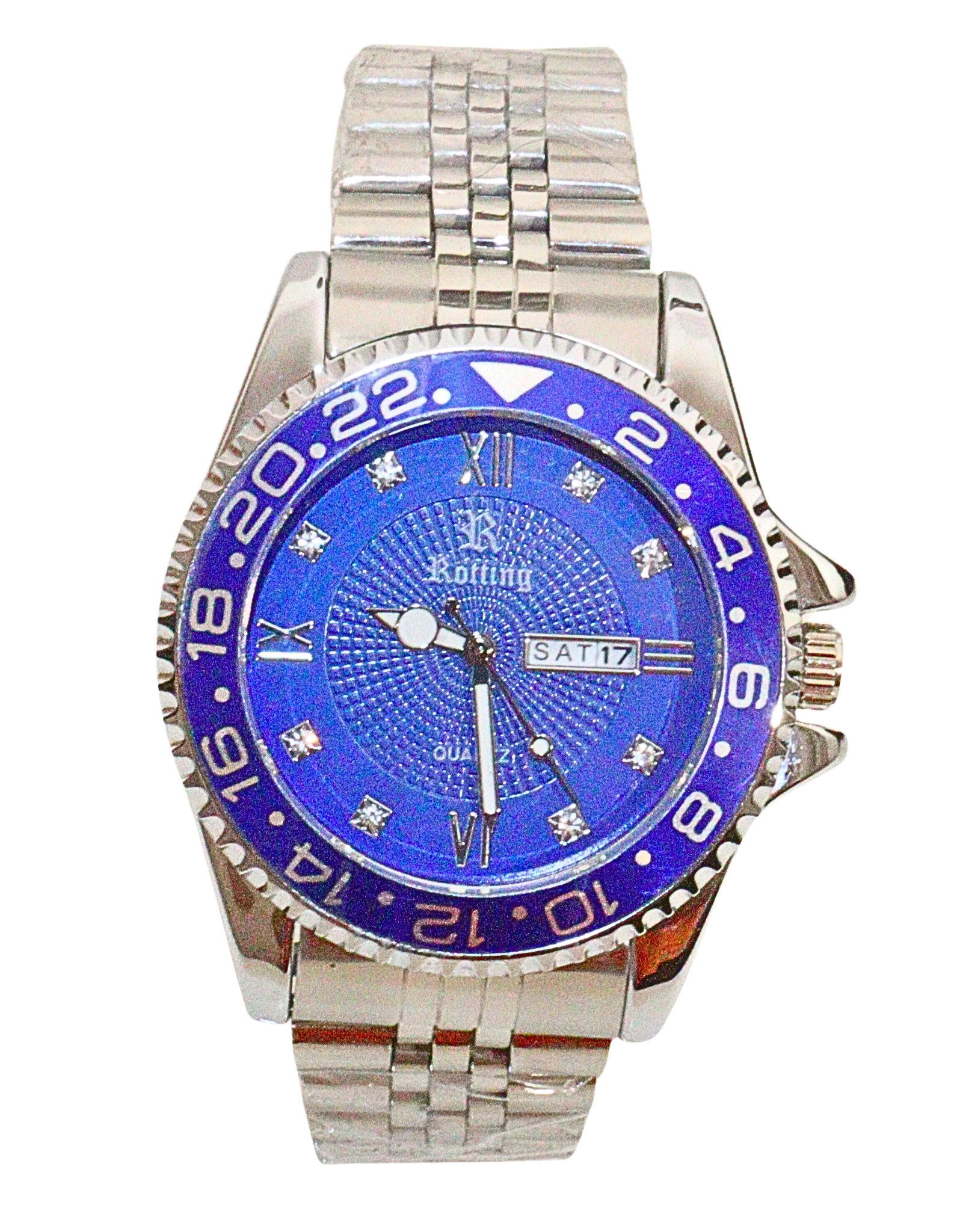 Rötting Design Quarzuhr Herrenuhr blaues Ziffernblatt Tagesdatum + Wochentag, (blaue Lünette einseitig drehbar), Gehäuse und Armband IP beschichtet