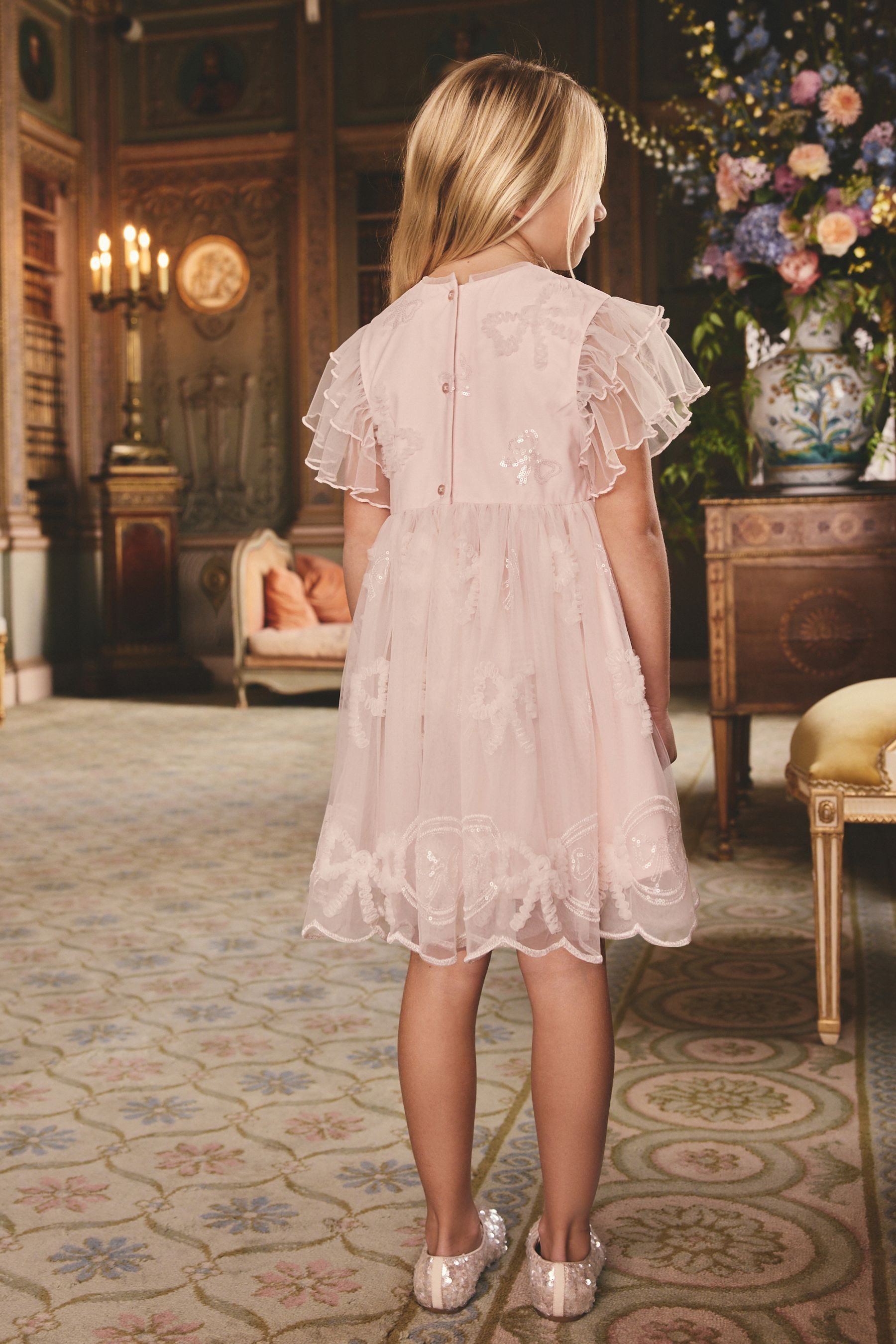 Next Partykleid Festliches Mesh-Kleid mit Schleife und Verzierung (1-tlg)