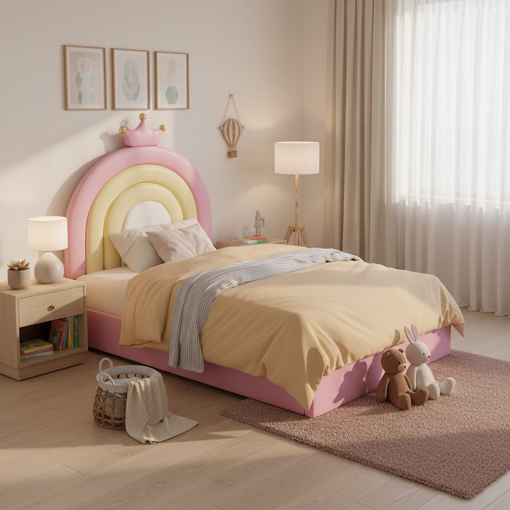 Flieks Polsterbett, Einzelbett höhenverstellbares Regenbogen-Kopfteil 90x20 günstig online kaufen